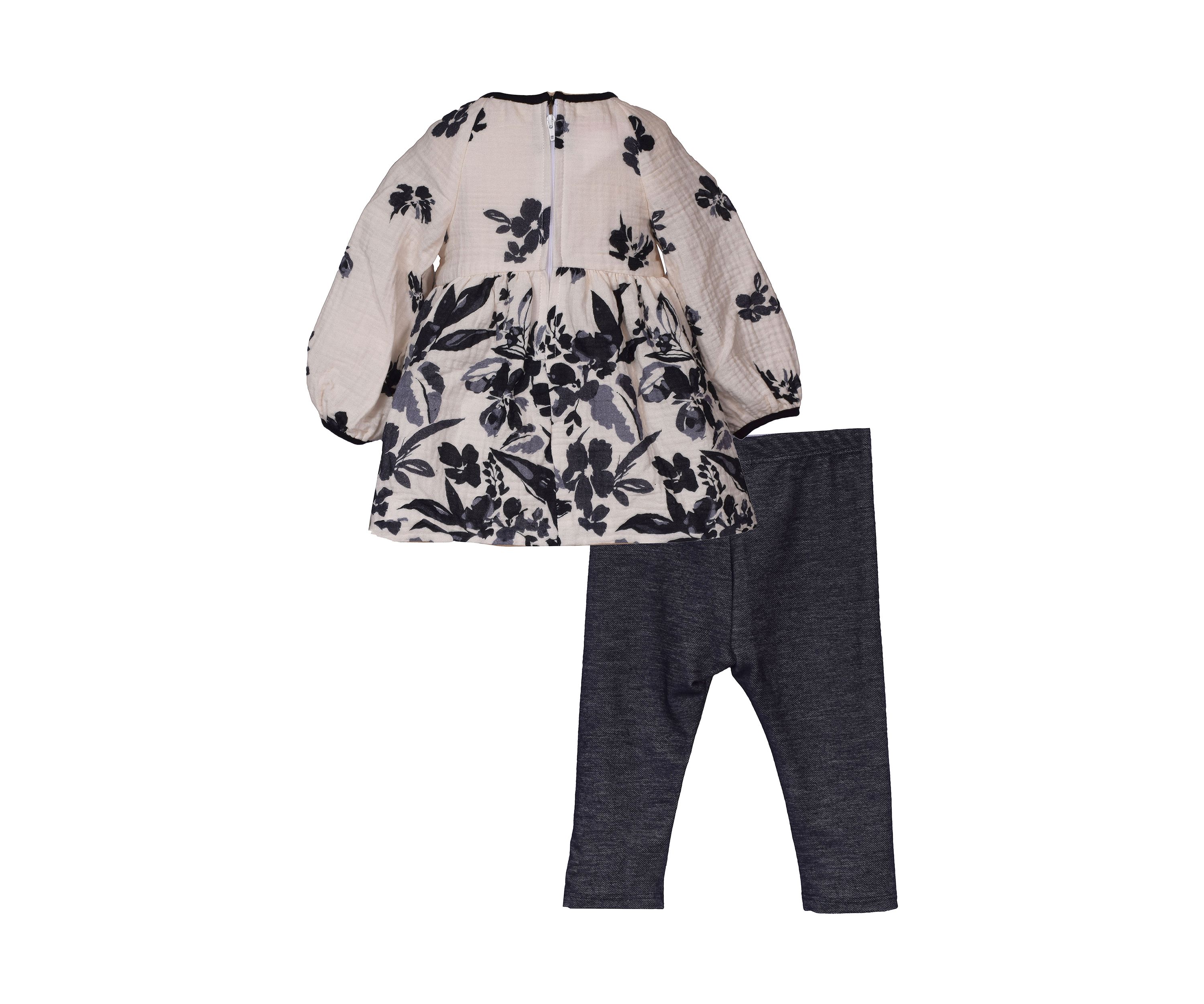 Toddler Girls Floral Printed Gauze Knit Top and Leggings Set