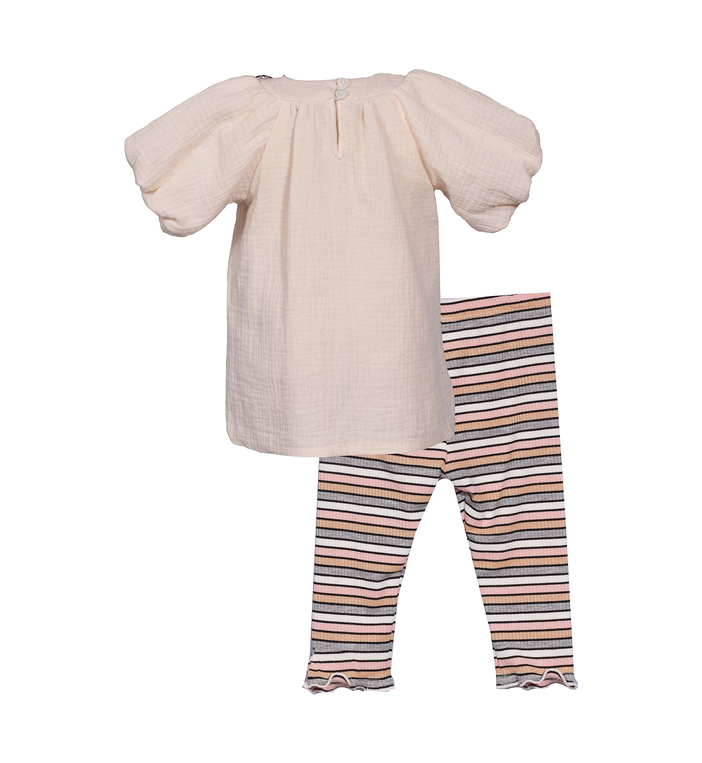 Toddler Girls Picot Flower Top and Striped Leggings Set