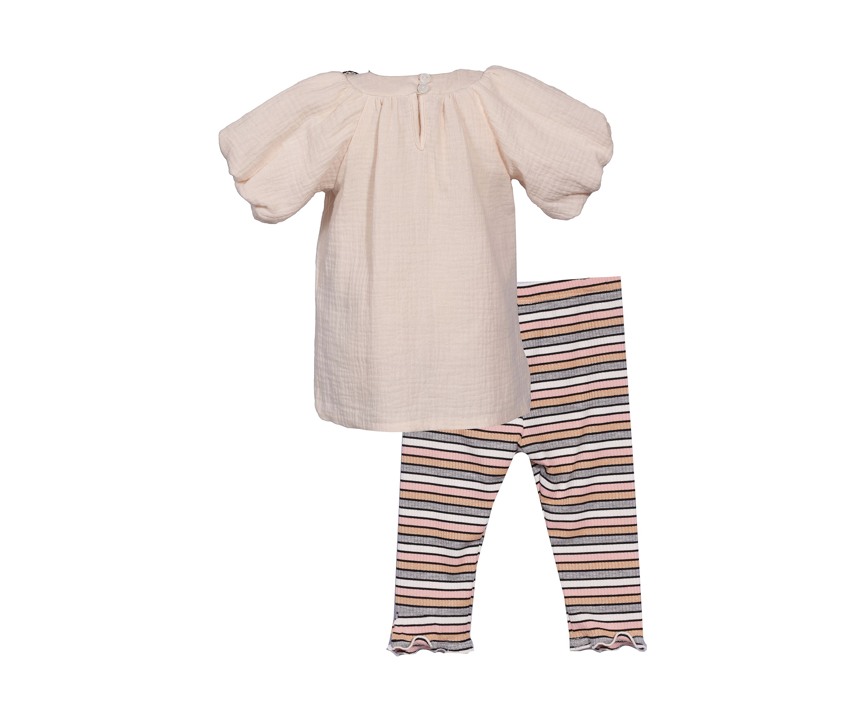Toddler Girls Picot Flower Top and Striped Leggings Set