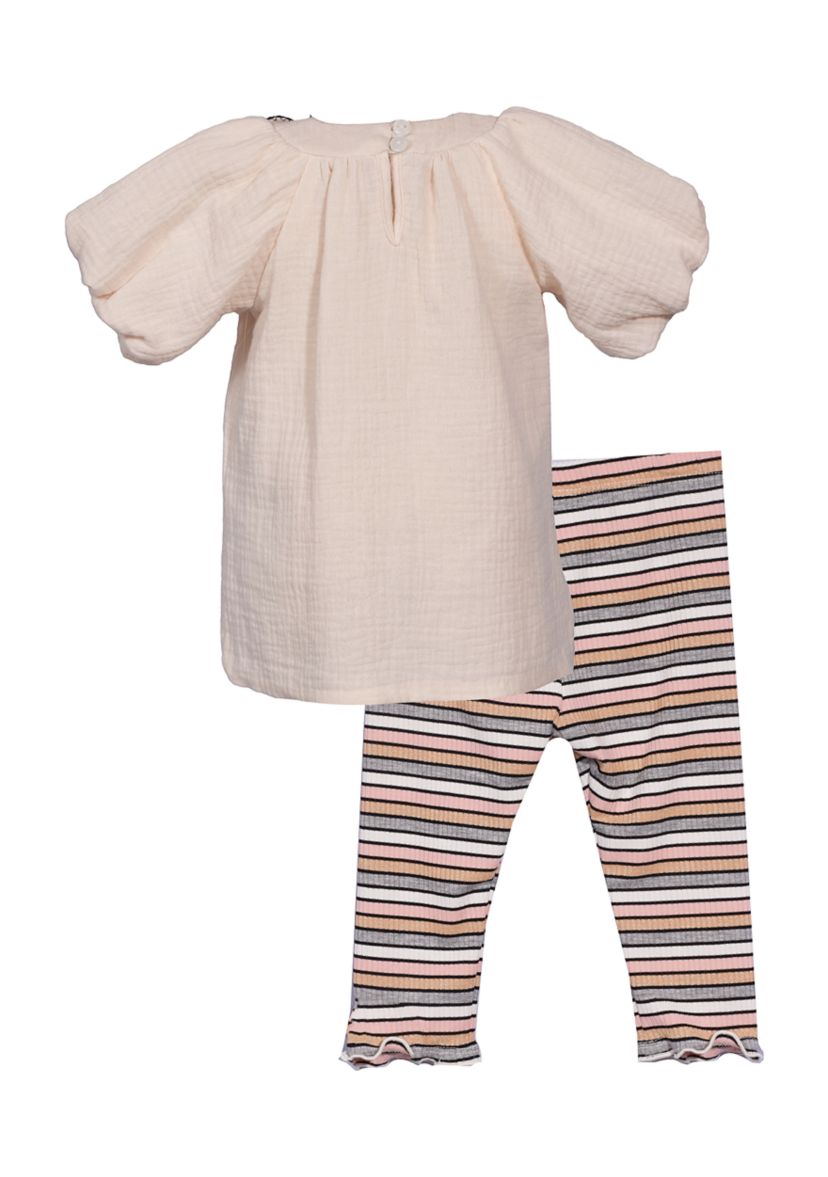 Toddler Girls Picot Flower Top and Striped Leggings Set