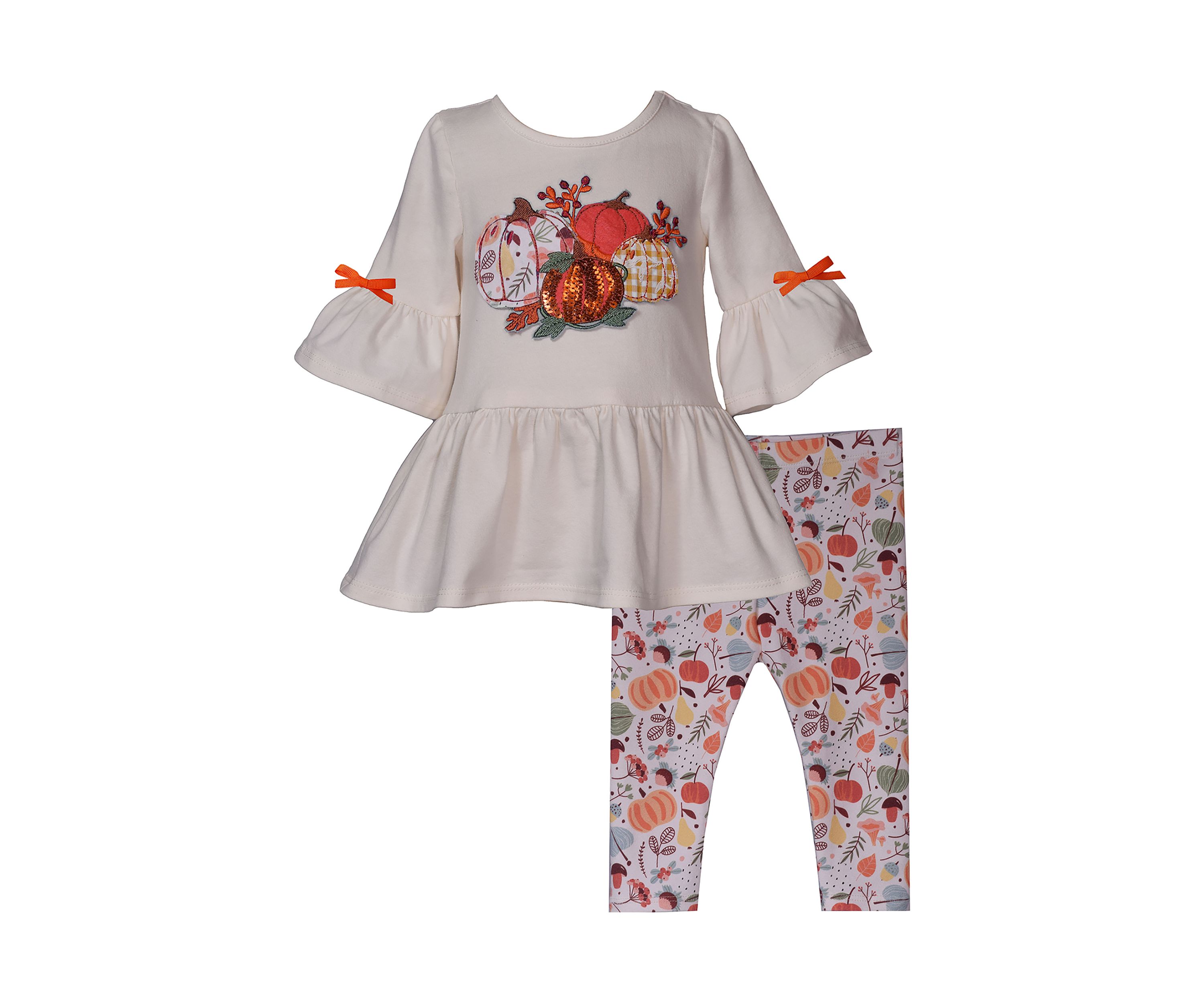 Toddler Girls Pumpkin Appliqué Top and Printed Leggings Set