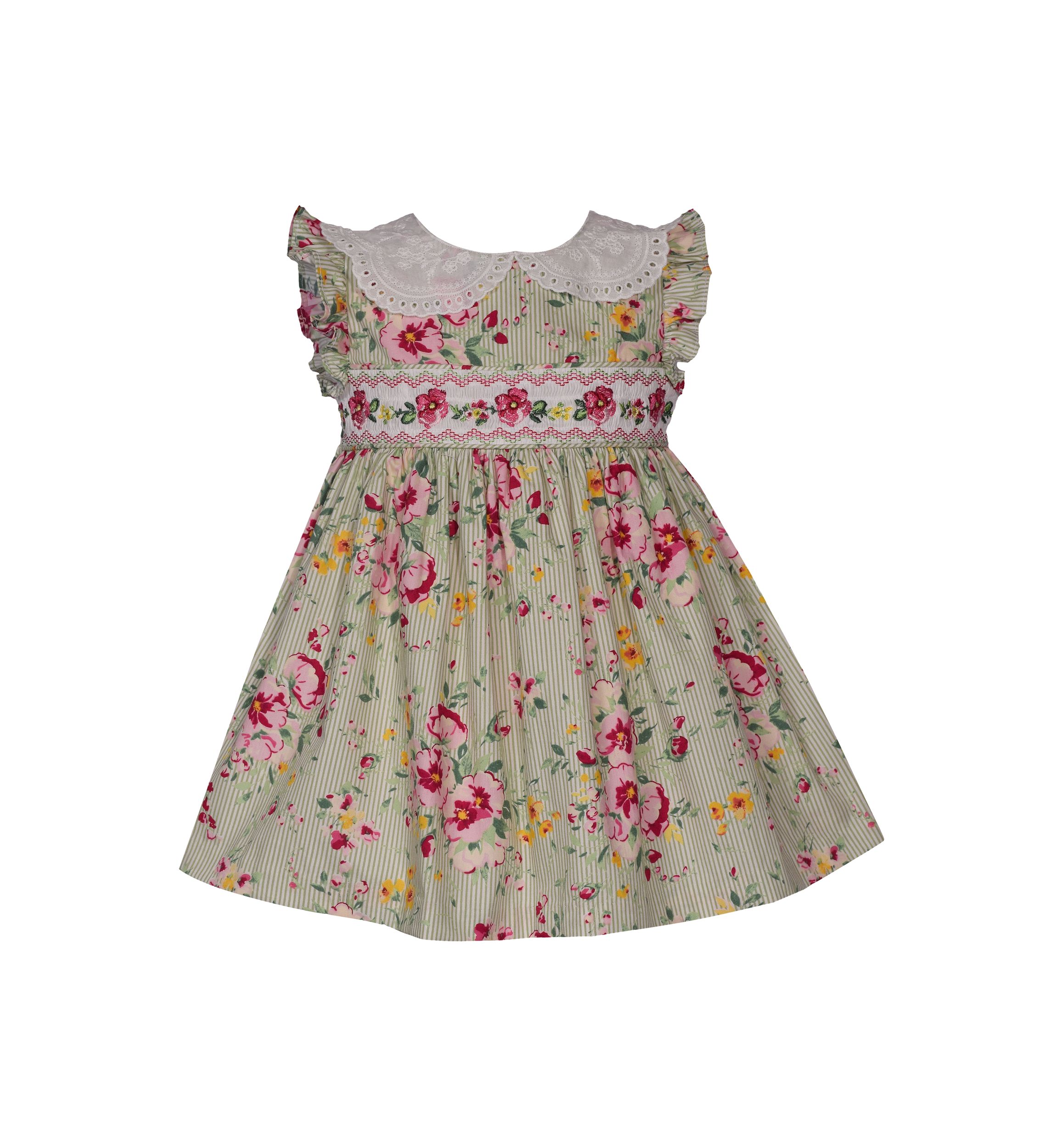 Toddler Girls Flutter Sleeve Floral Smocked Dress