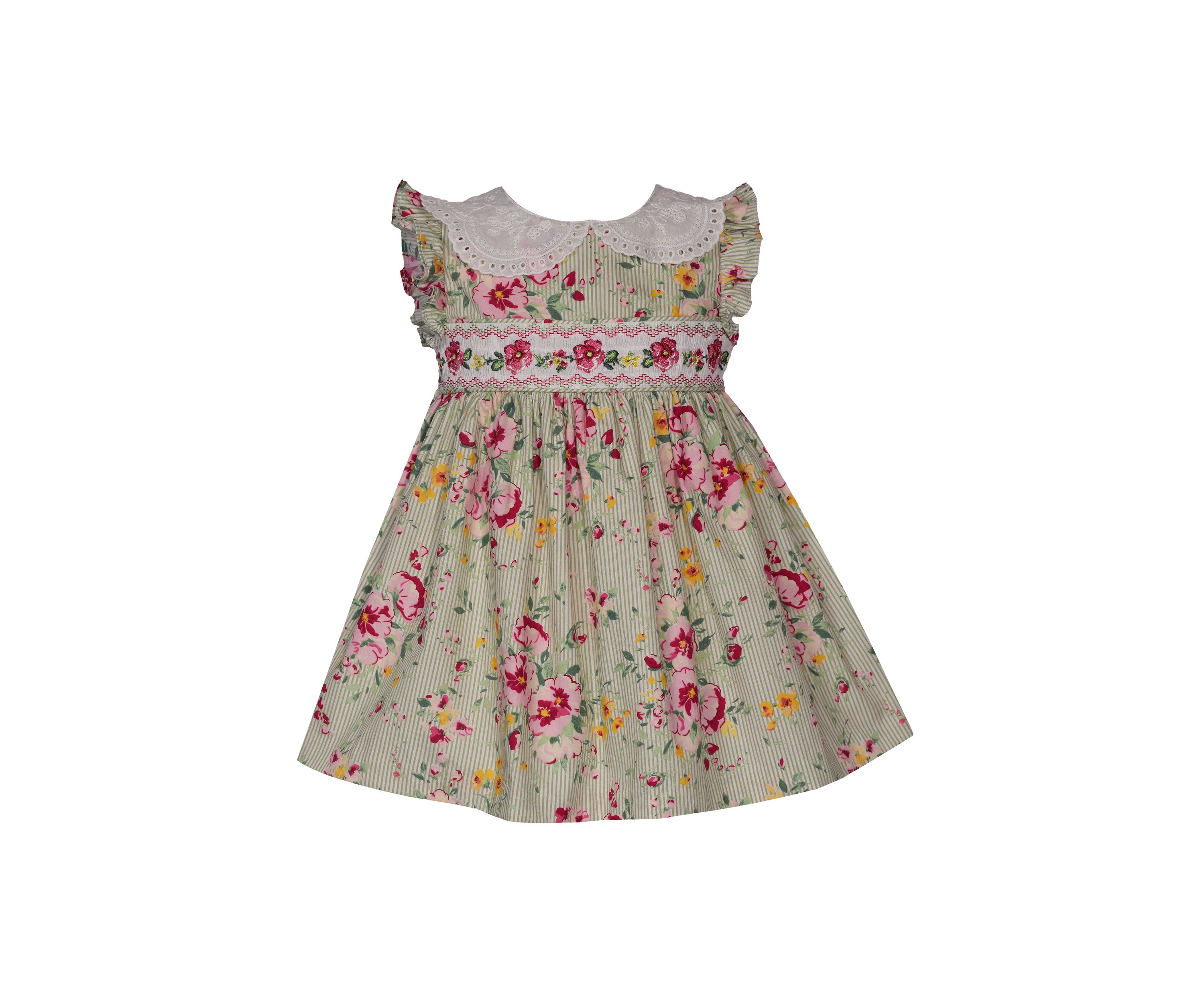 Toddler Girls Flutter Sleeve Floral Smocked Dress