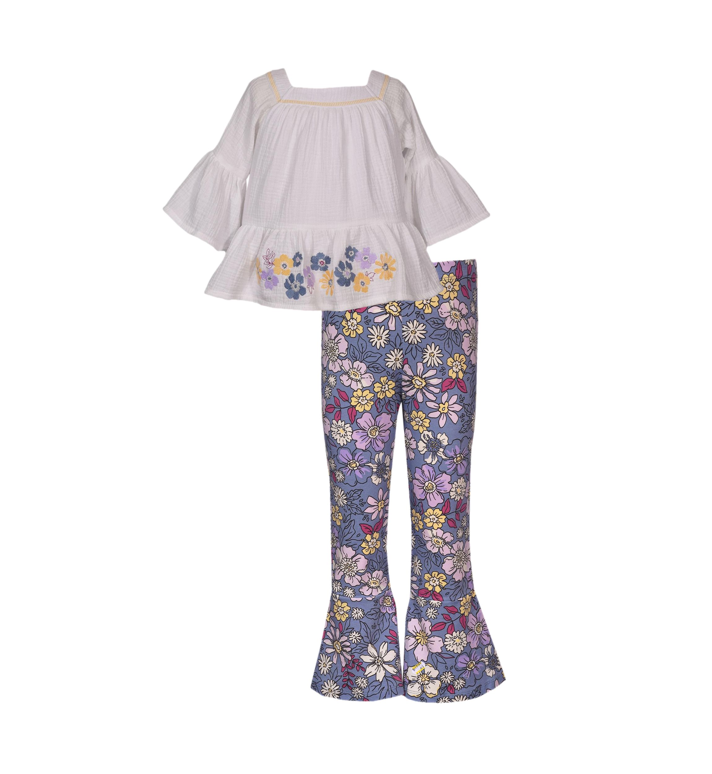Toddler Girls 3/4 Sleeve Gauze Top with Floral Pants