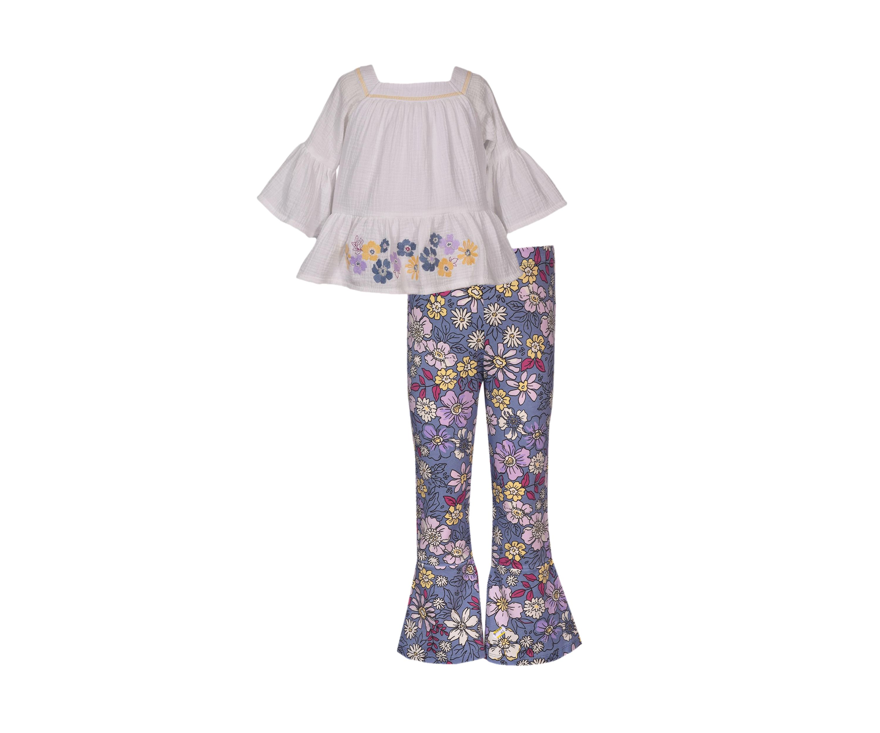 Toddler Girls 3/4 Sleeve Gauze Top with Floral Pants
