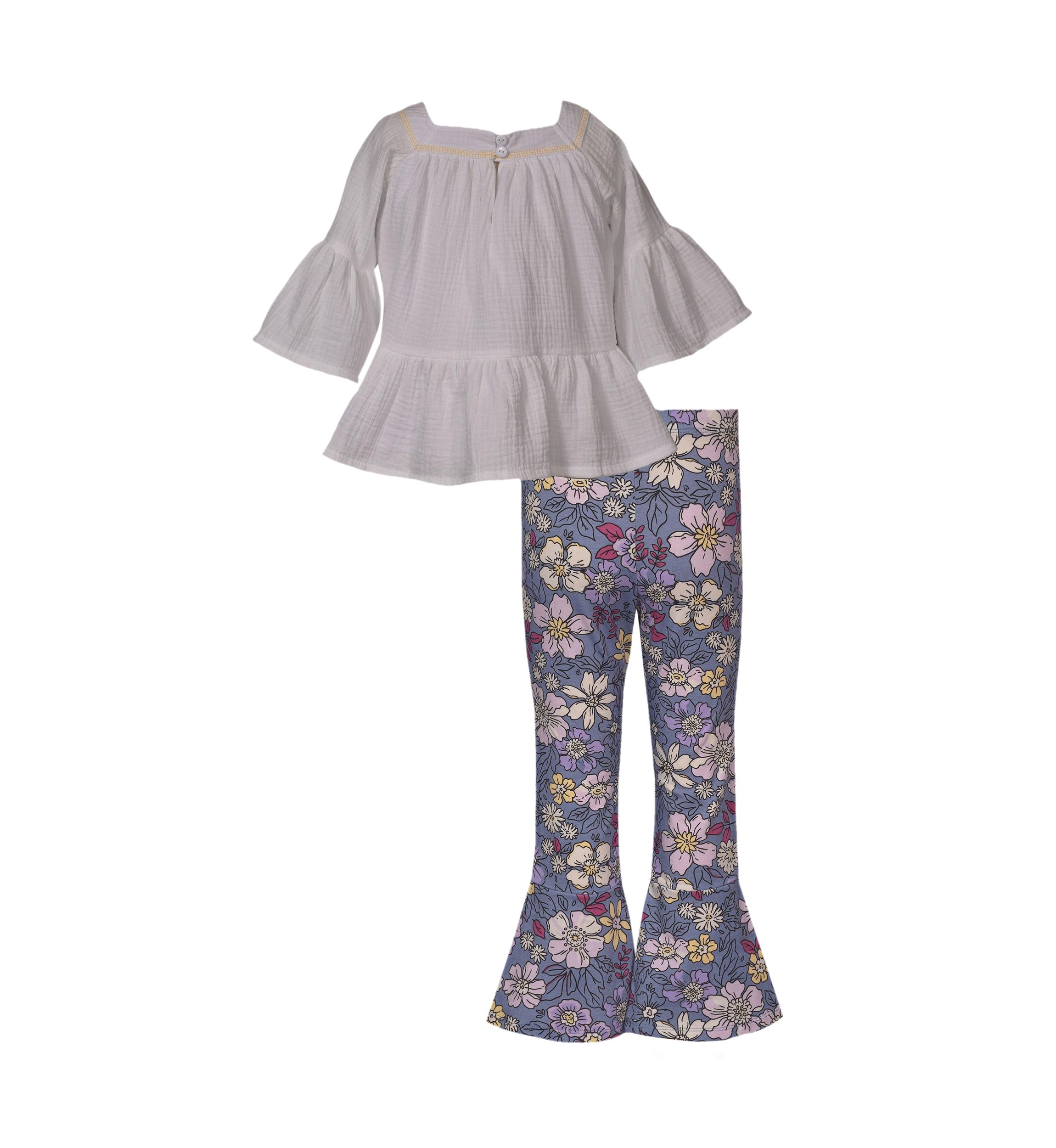 Toddler Girls 3/4 Sleeve Gauze Top with Floral Pants