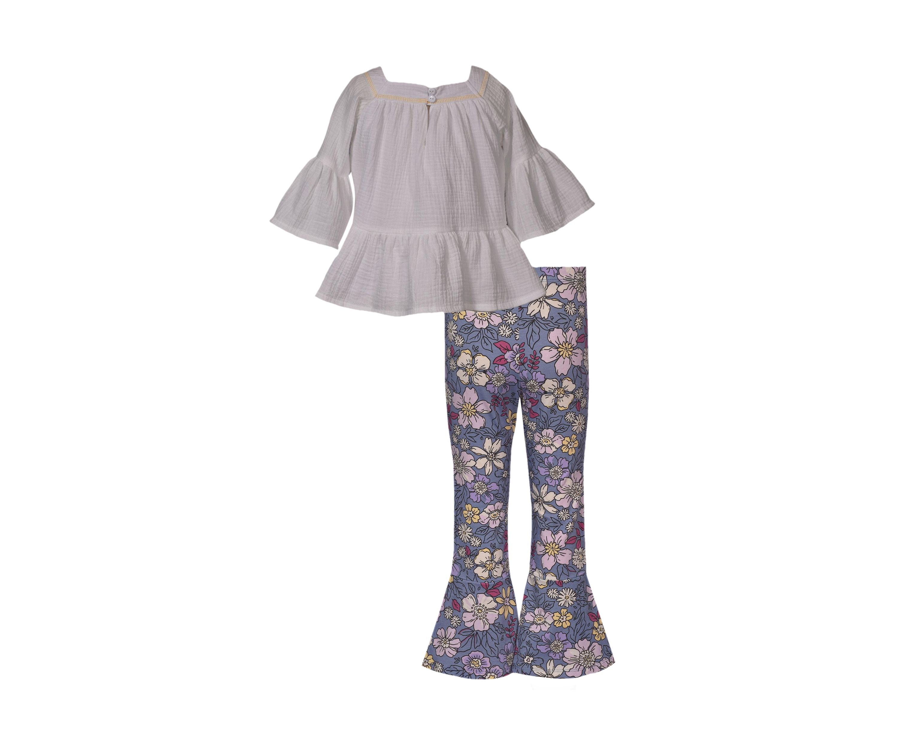 Toddler Girls 3/4 Sleeve Gauze Top with Floral Pants