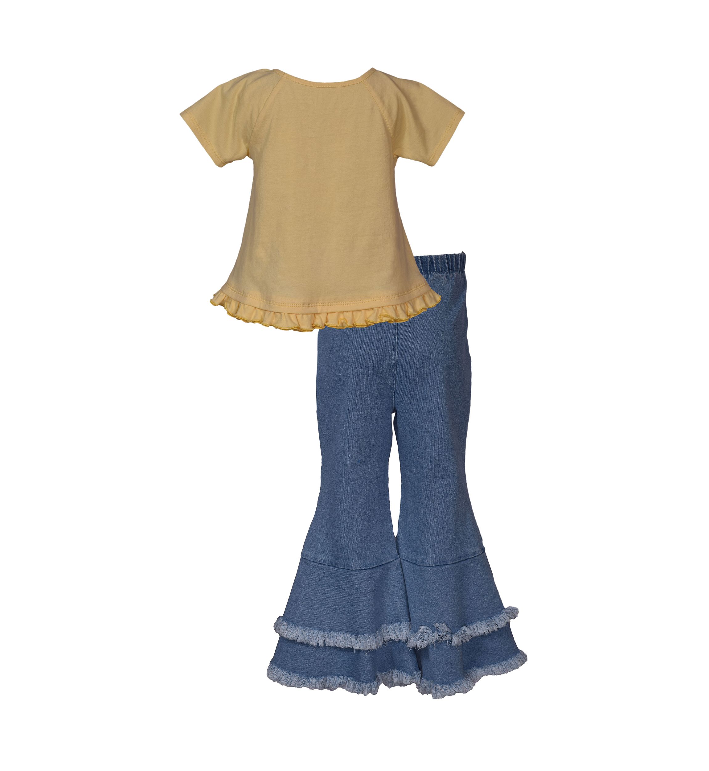 Toddler Girls Short Sleeve Boot Flower Appliqué Shirt and Pants Set