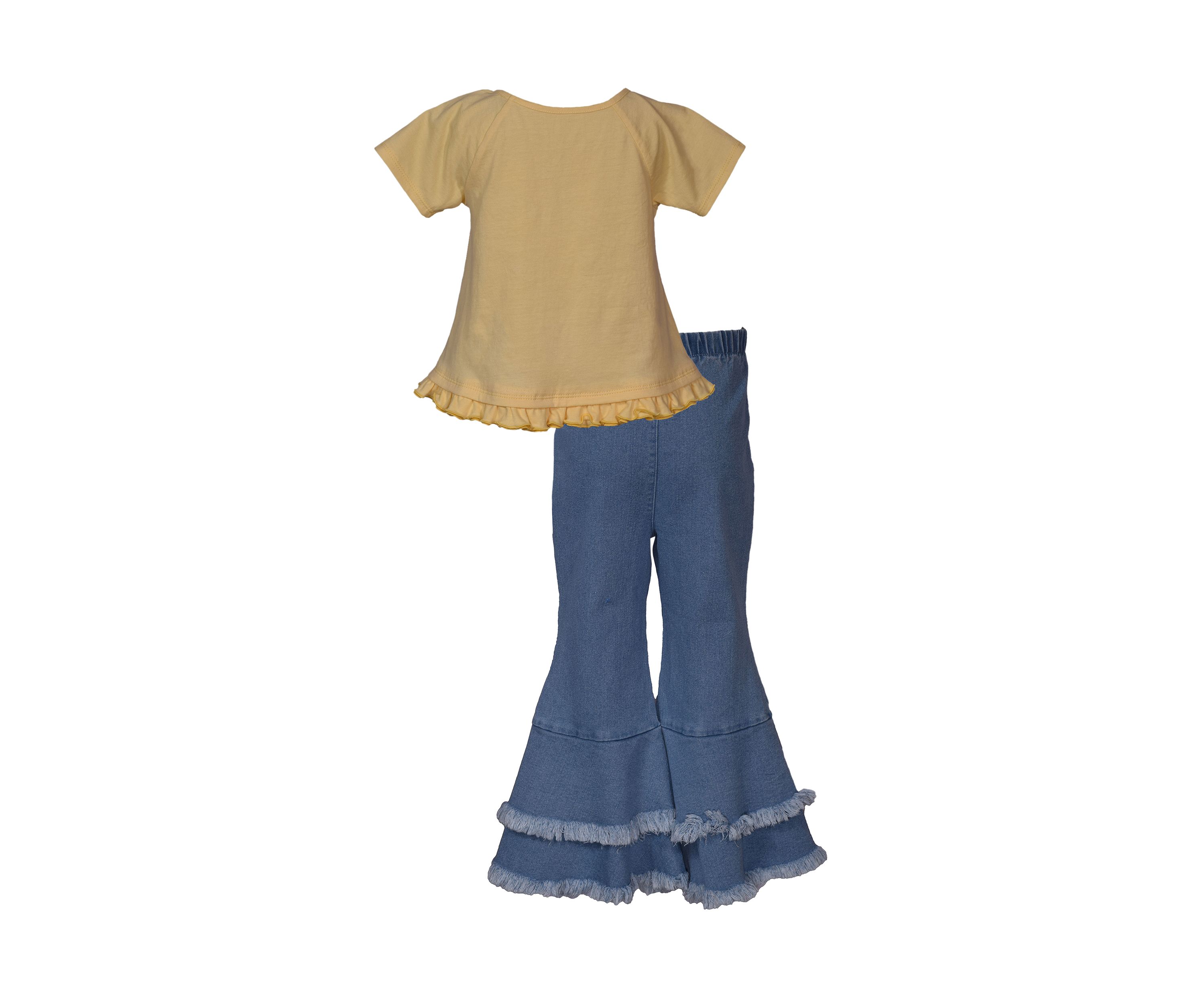Toddler Girls Short Sleeve Boot Flower Appliqué Shirt and Pants Set