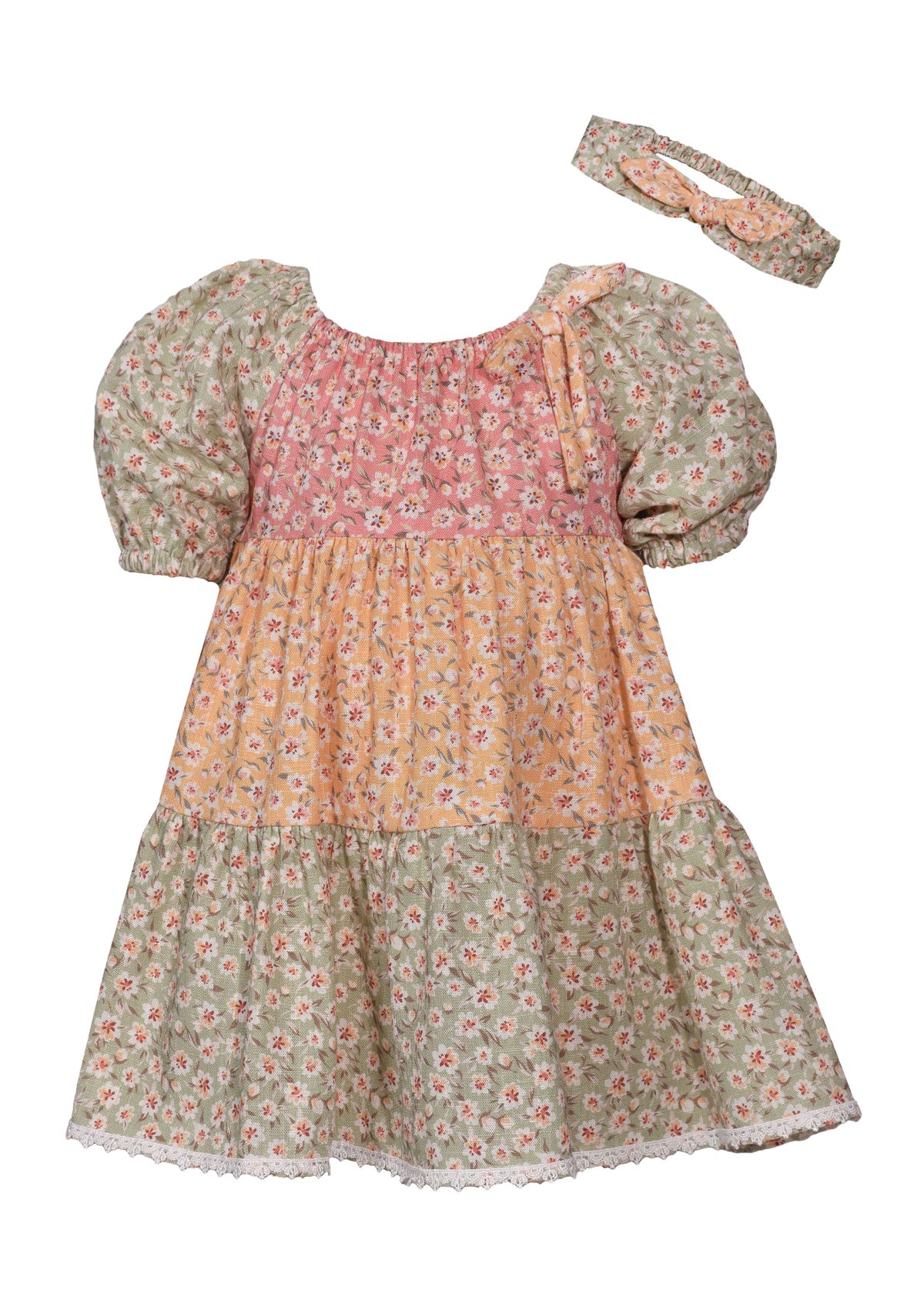 Toddler Girls Puff Sleeve Triple Tier Dress 