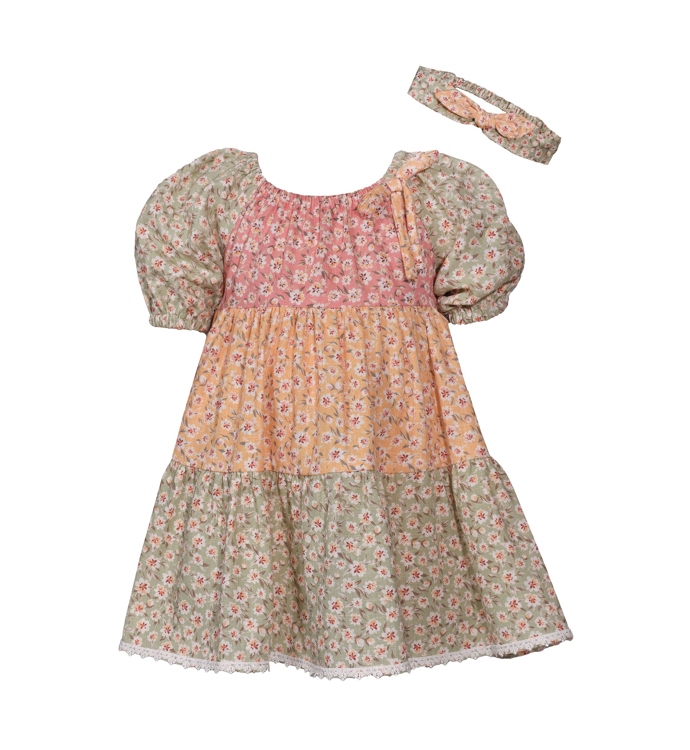 Toddler Girls Puff Sleeve Triple Tier Dress 