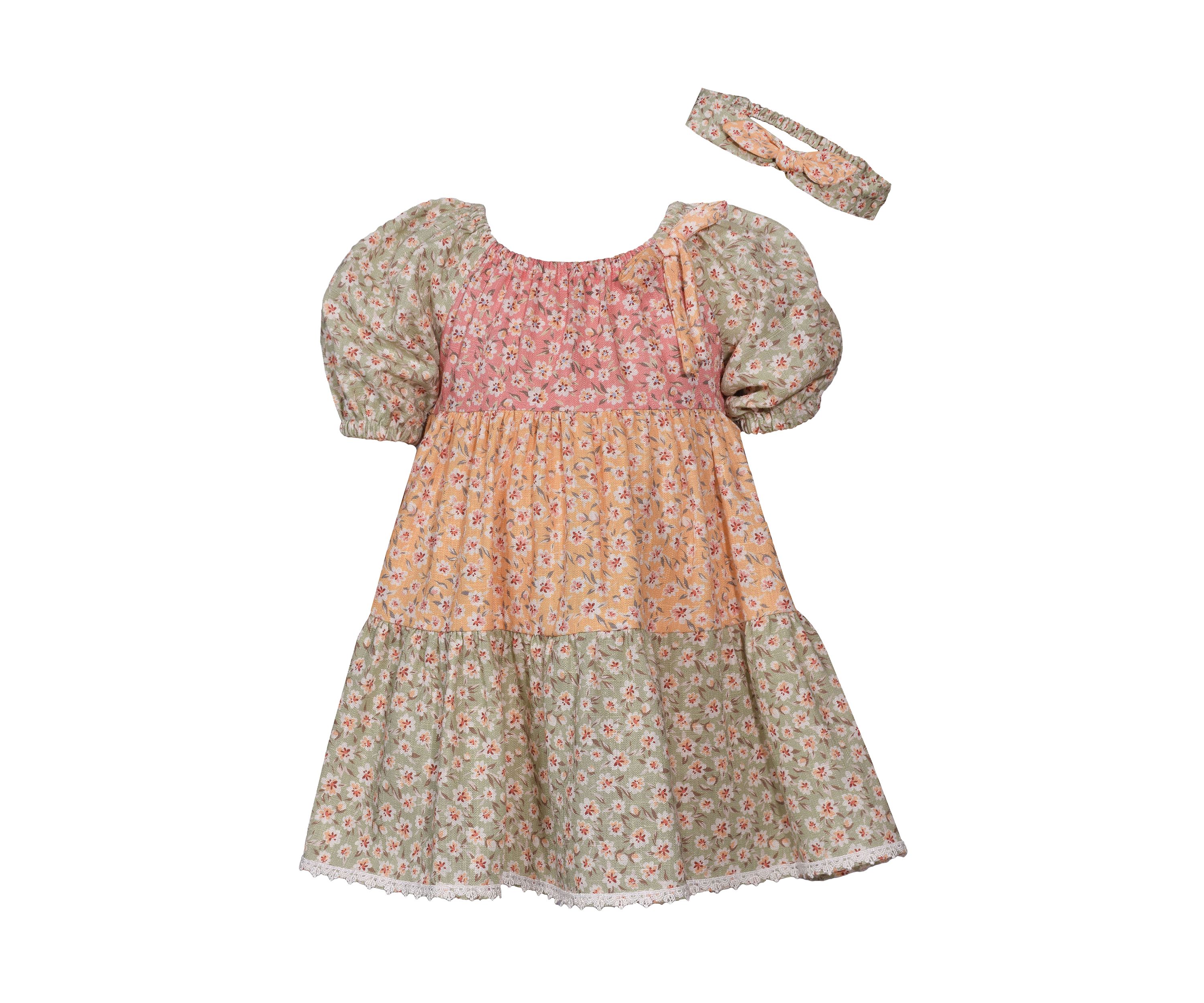 Toddler Girls Puff Sleeve Triple Tier Dress 