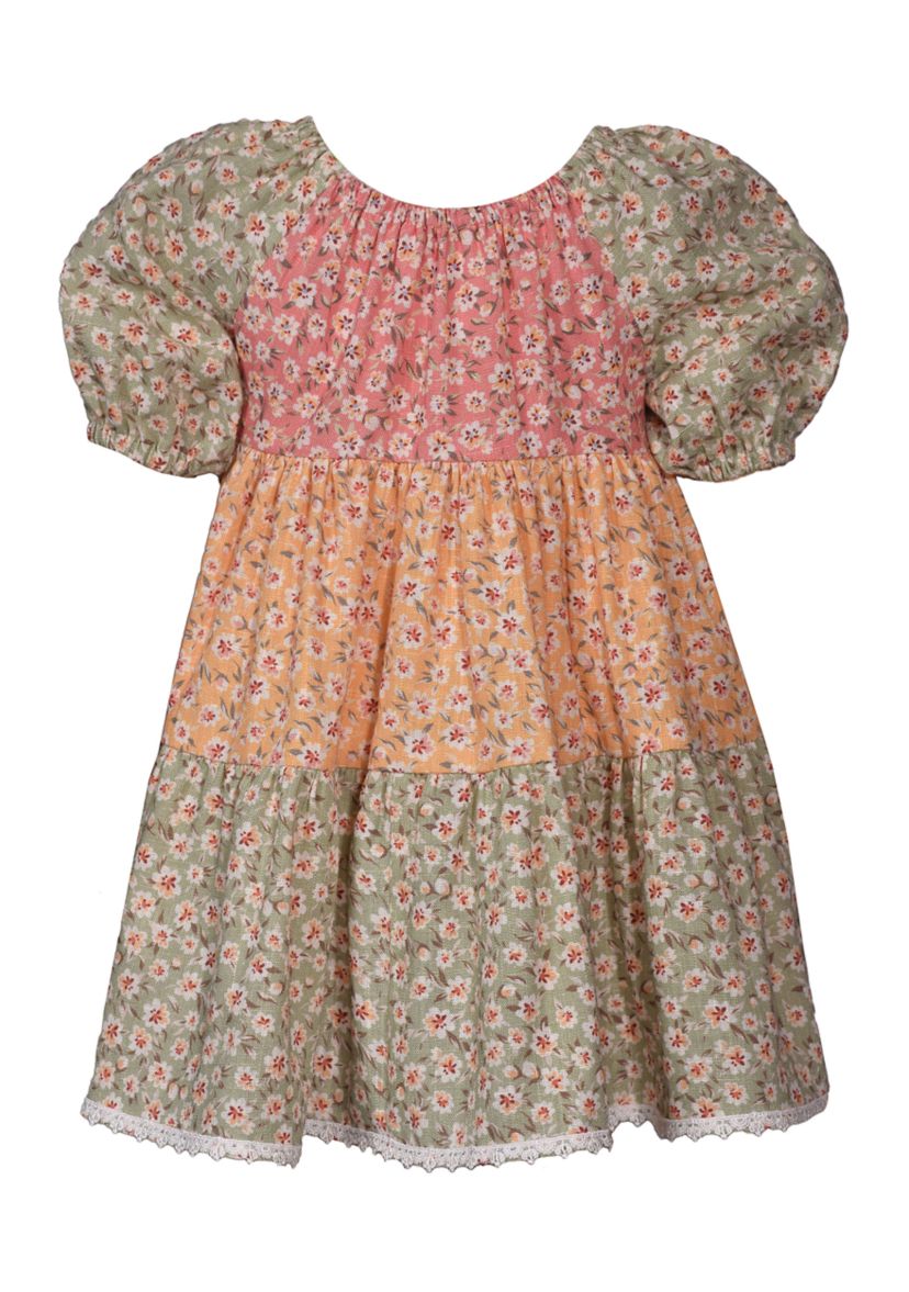 Toddler Girls Puff Sleeve Triple Tier Dress 