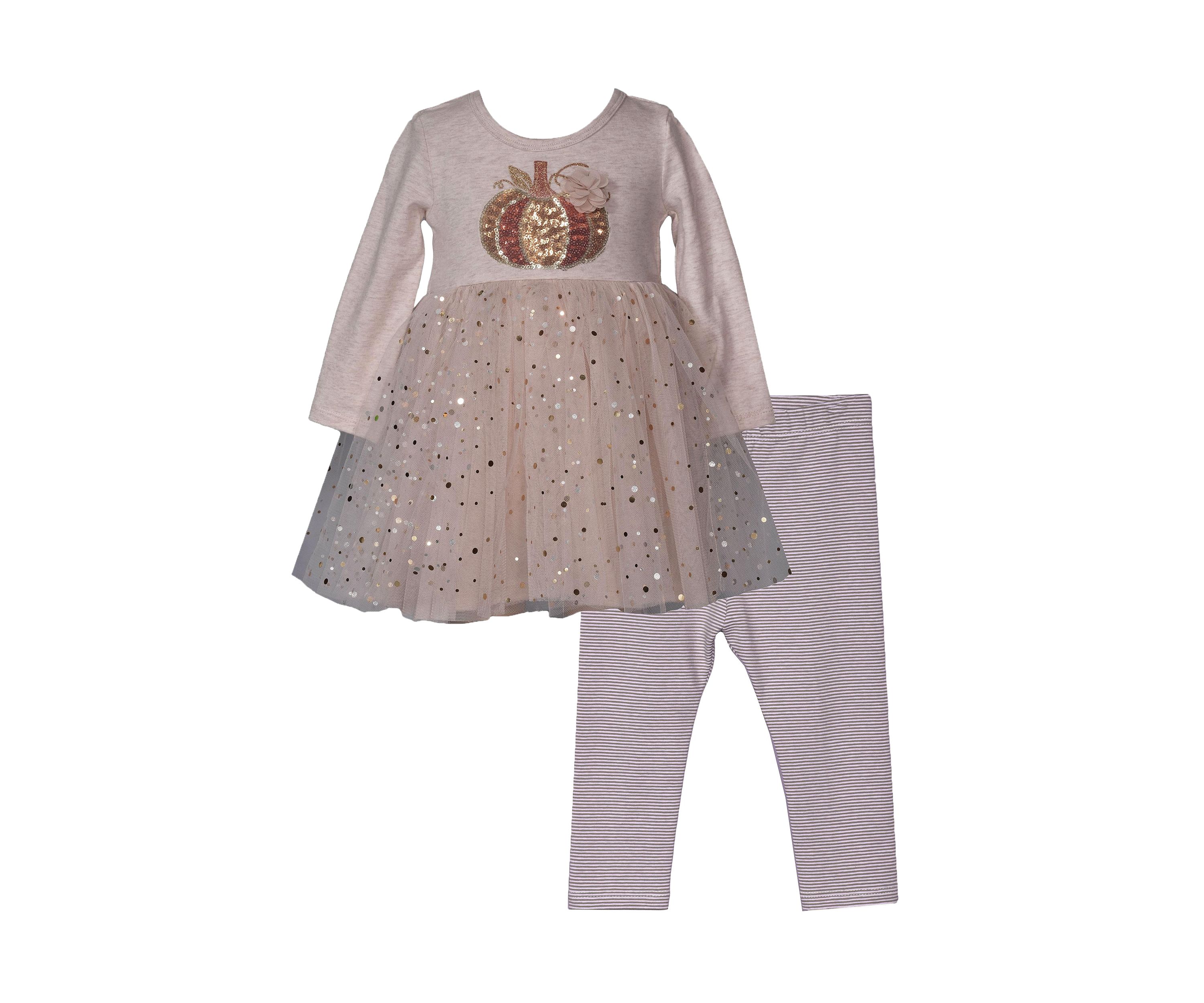 Toddler Girls Long Sleeve Sequin Pumpkin Shirt with Leggings