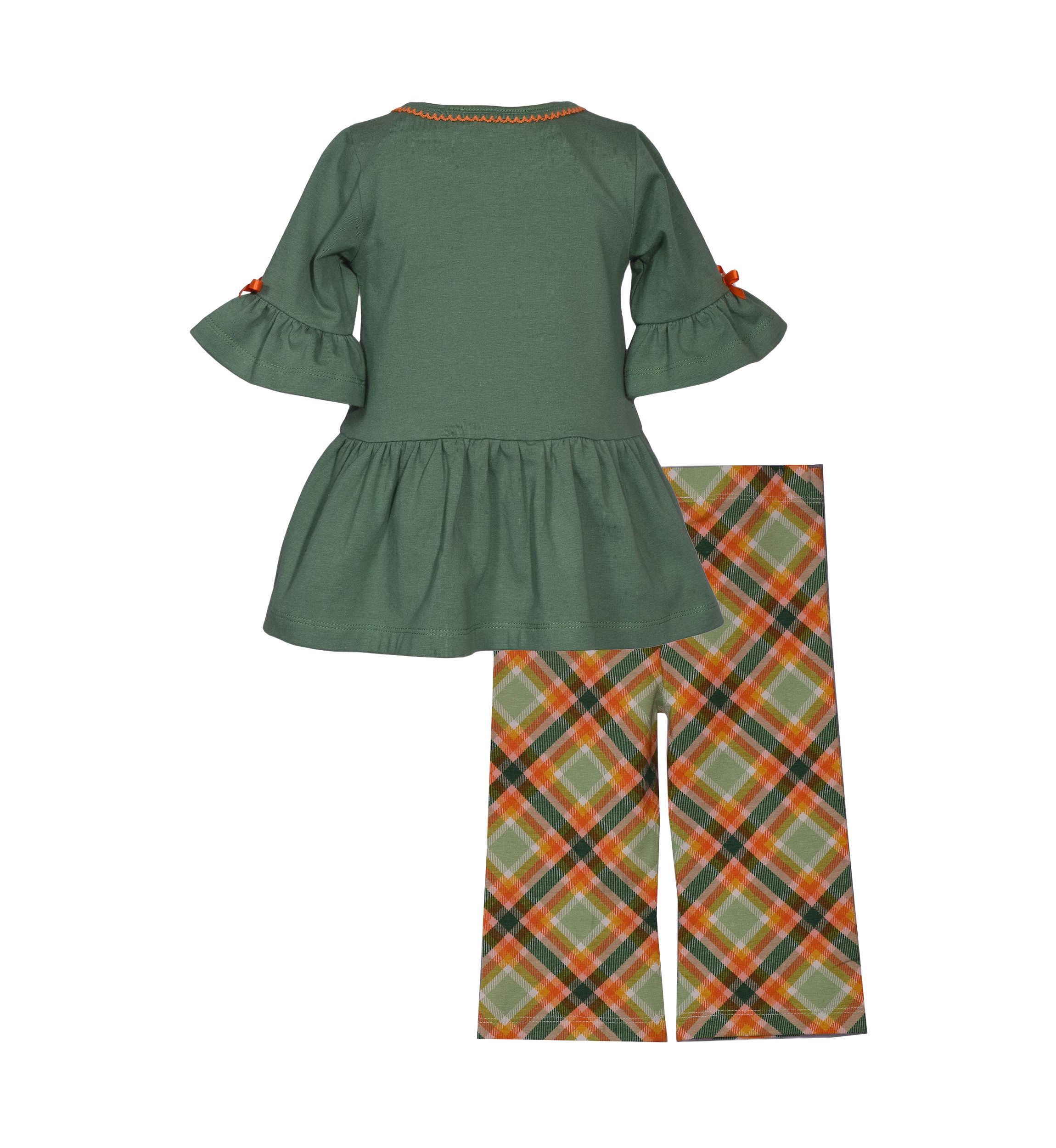 Toddler Girls 3/4 Sleeve Patchwork Pumpkin Top and Plaid Pants Set