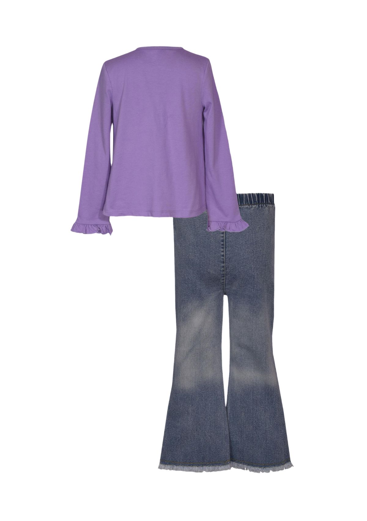 Toddler Girls Long Sleeve Boot Appliqué Top with Denim Flare Jeans