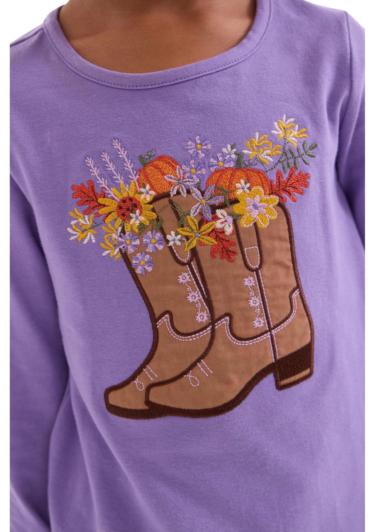 Toddler Girls Long Sleeve Boot Appliqué Top with Denim Flare Jeans