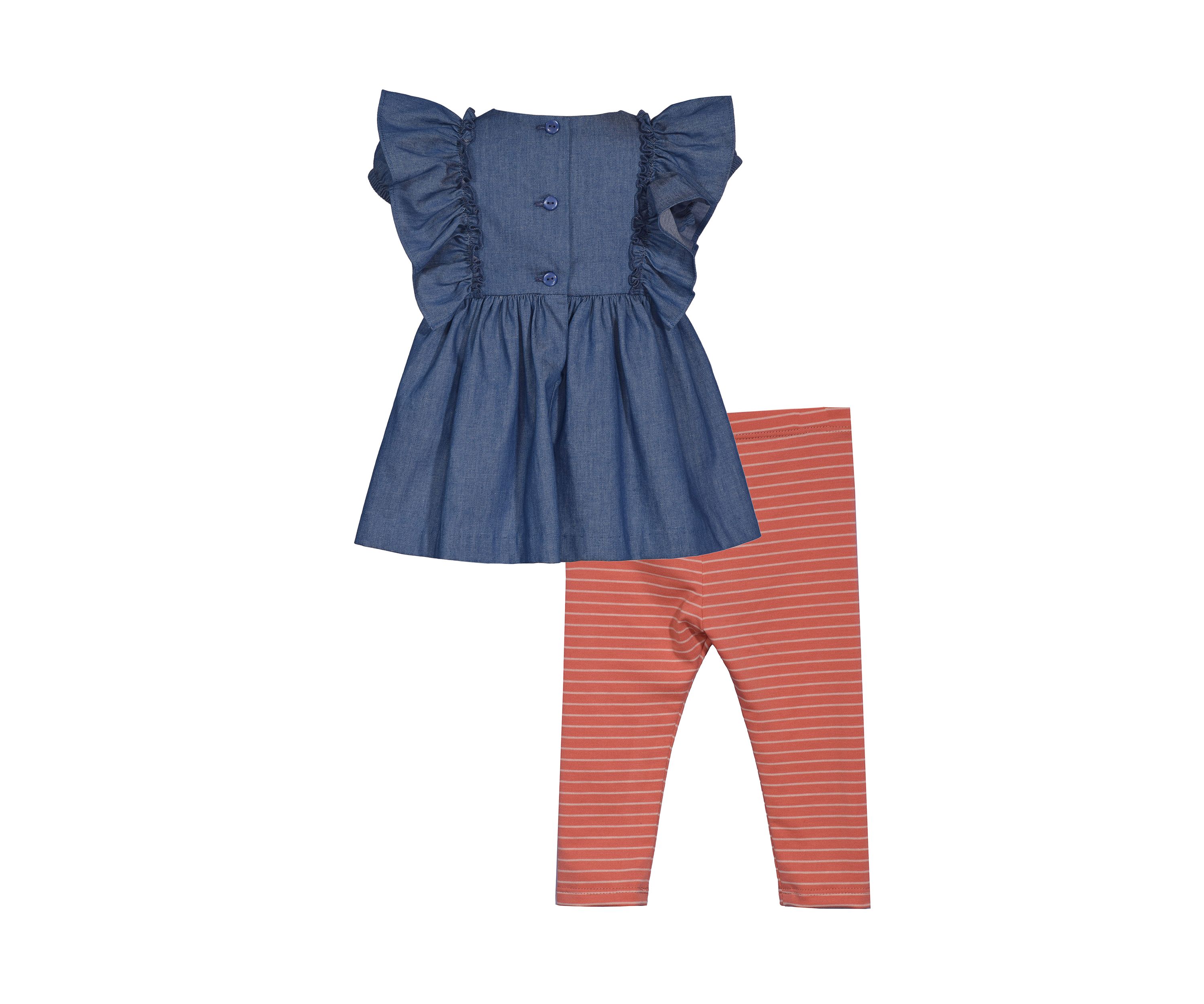 Toddler Girls Flutter Sleeve Embroidered Top with Leggings