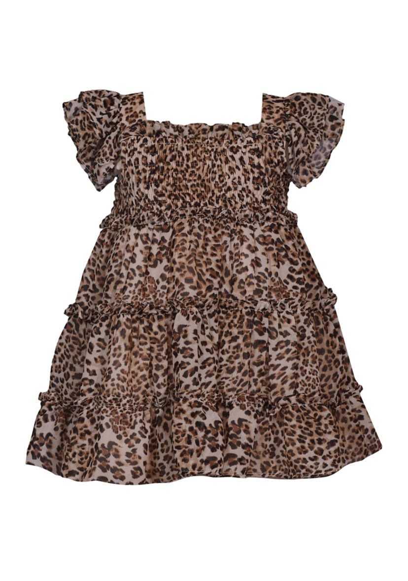 Toddler Girls Leopard Smocked Bodice Dress