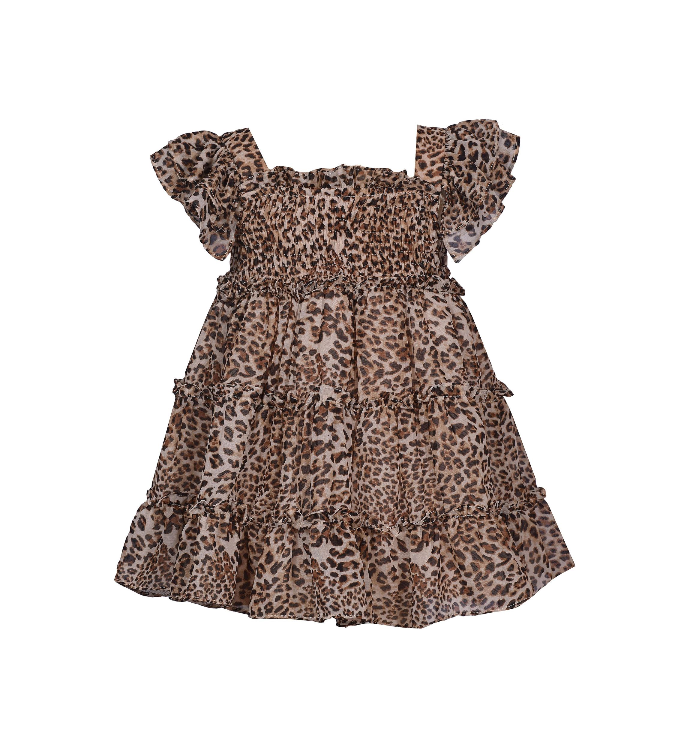 Toddler Girls Leopard Smocked Bodice Dress