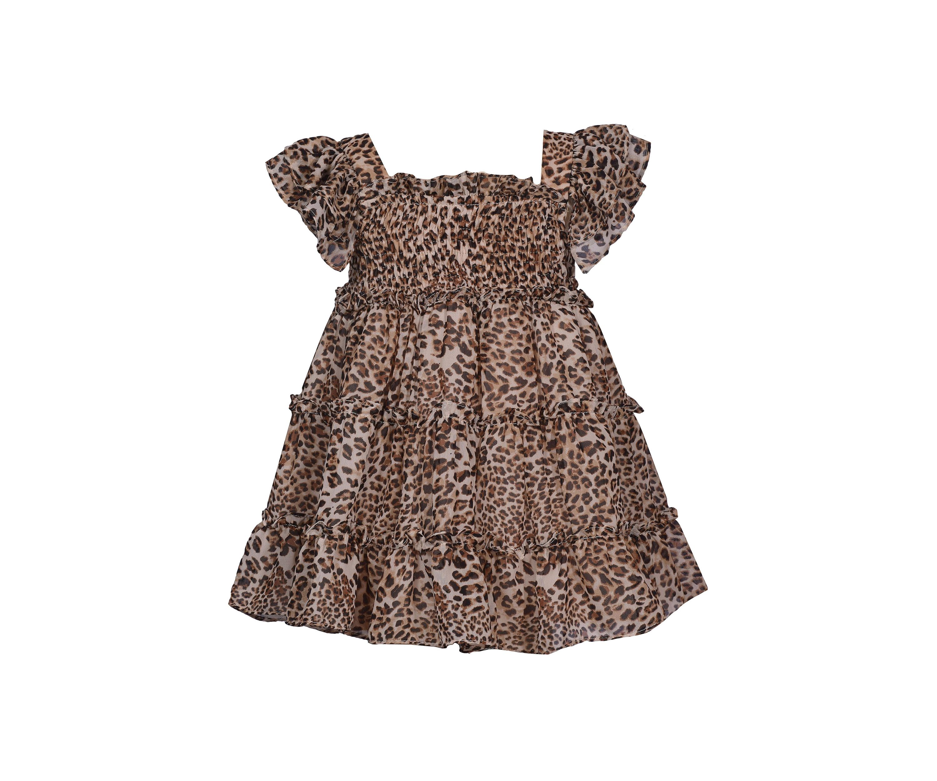 Toddler Girls Leopard Smocked Bodice Dress