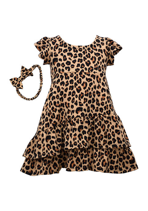 Toddler Baby Girl Long Sleeve Fall Dress Little Girls Denim Leopard Cheetah Ruffle Dressses