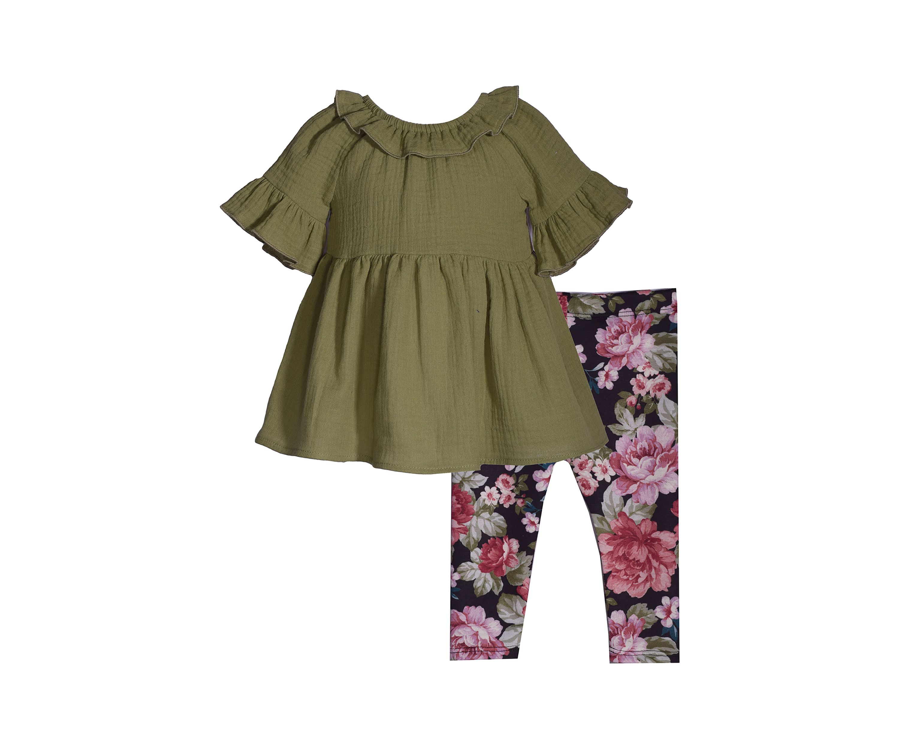 Baby Girls Gauze Top with Floral Leggings