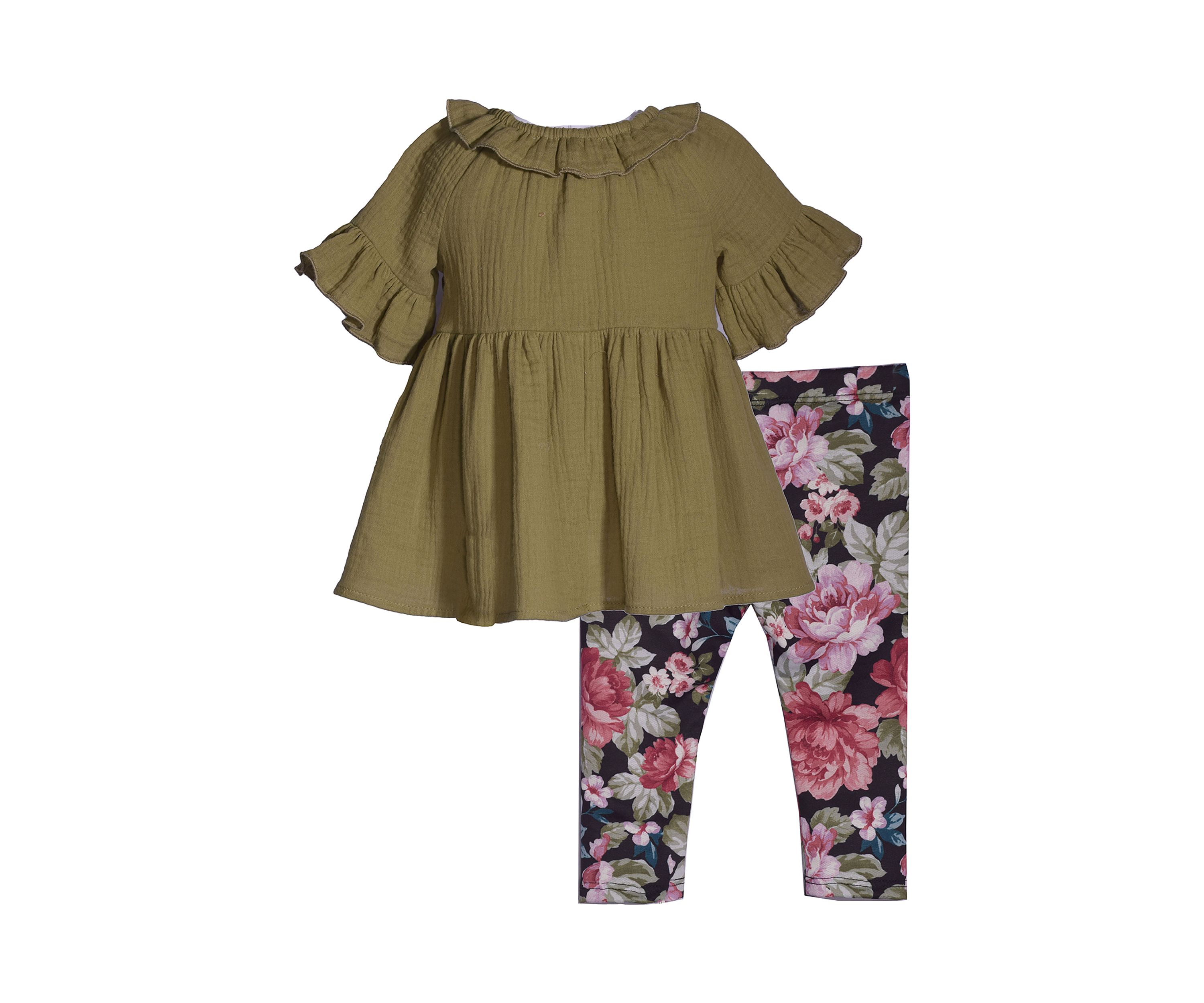 Baby Girls Gauze Top with Floral Leggings
