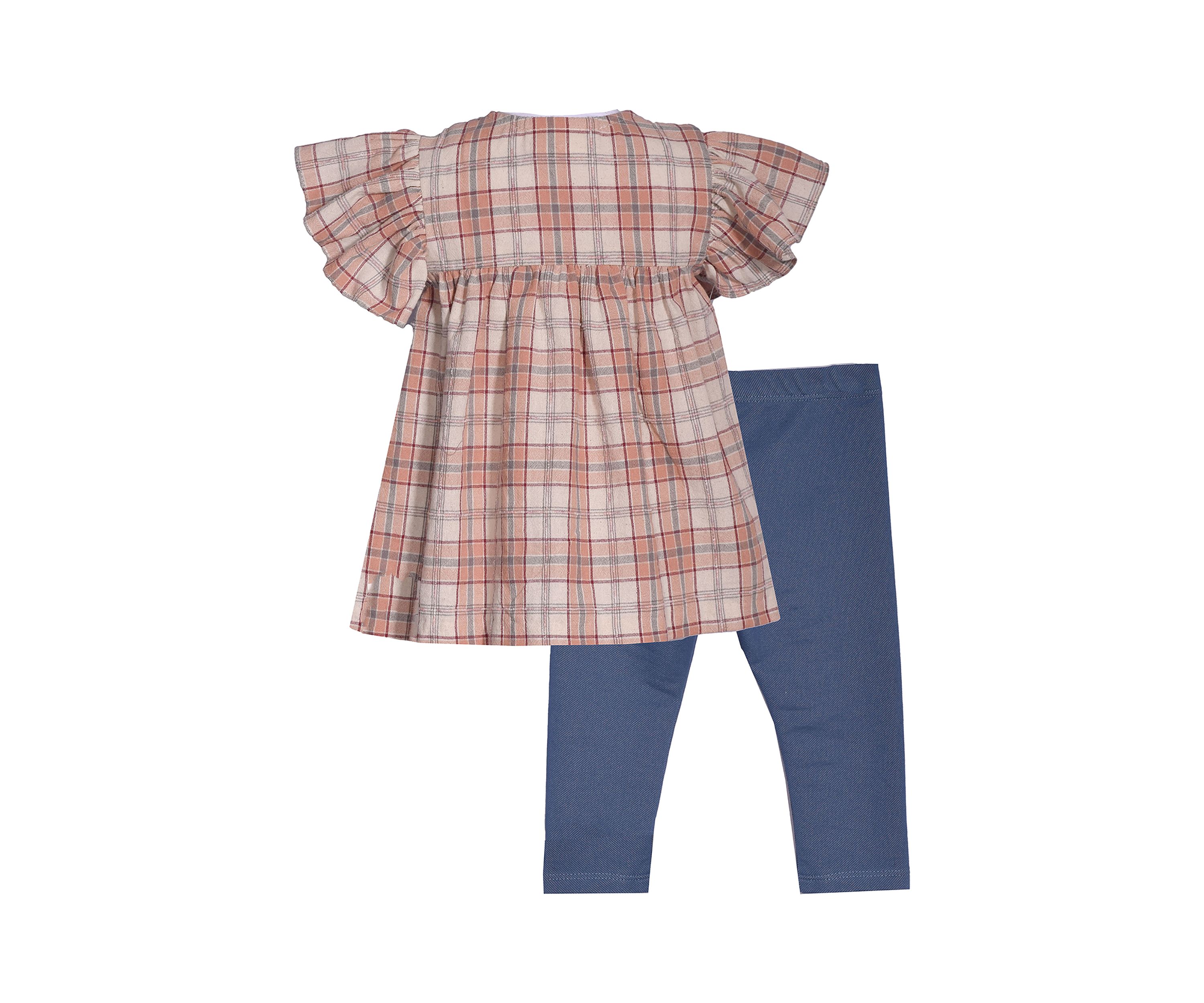 Baby Girls Plaid Gauze Flutter Sleeve Top and Leggings Set