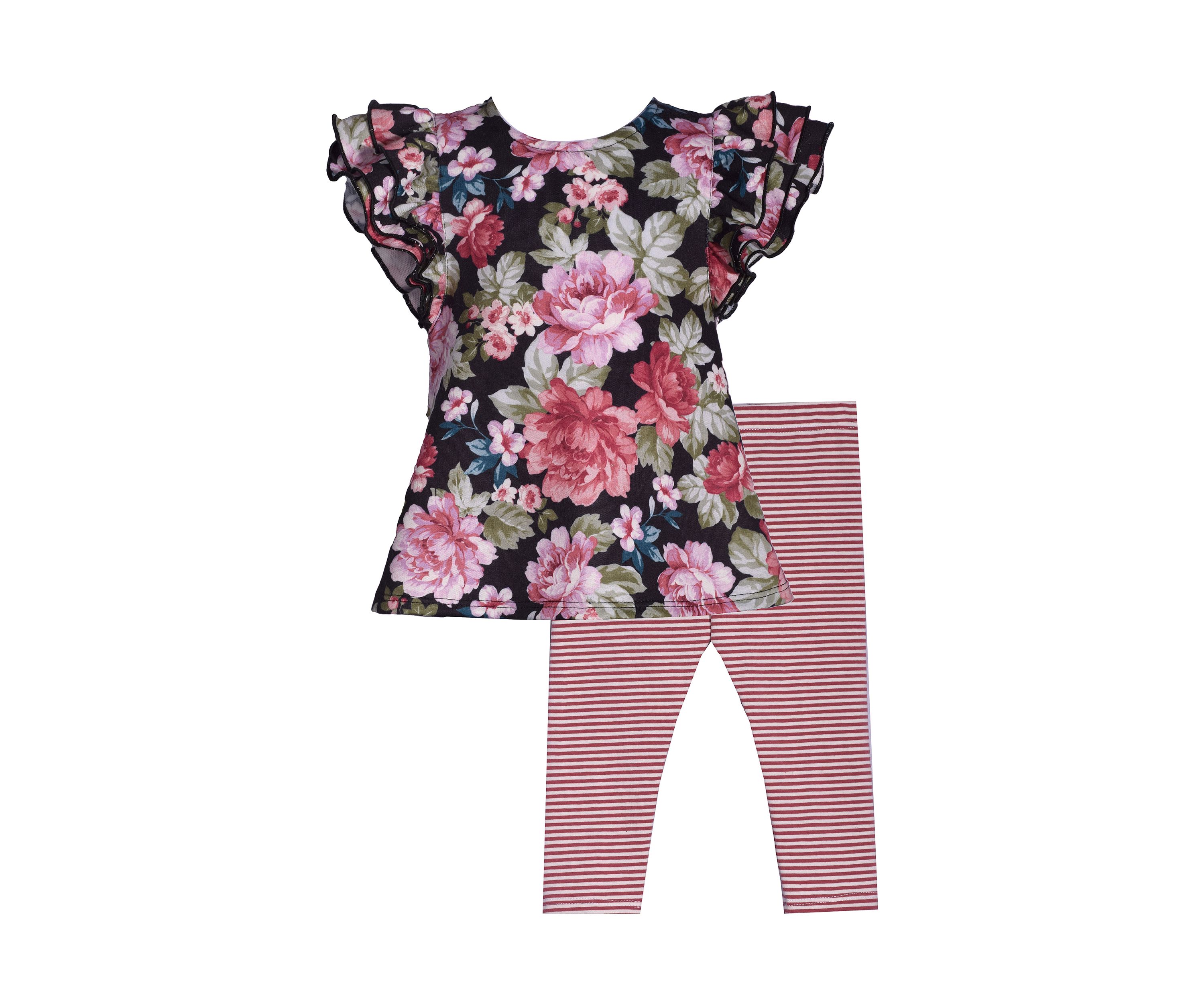 Baby Girls Floral Stripe Knit Leggings Set