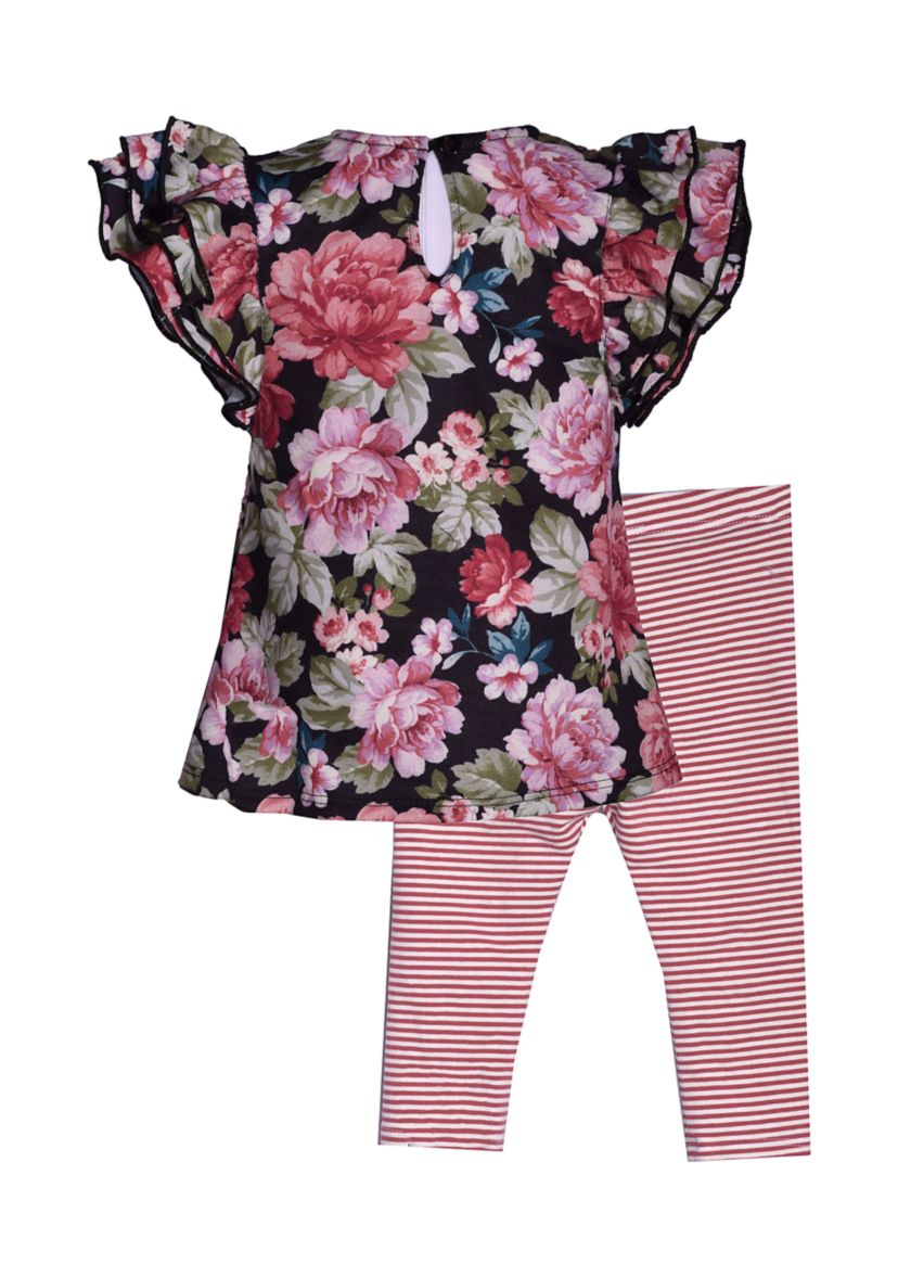 Baby Girls Floral Stripe Knit Leggings Set