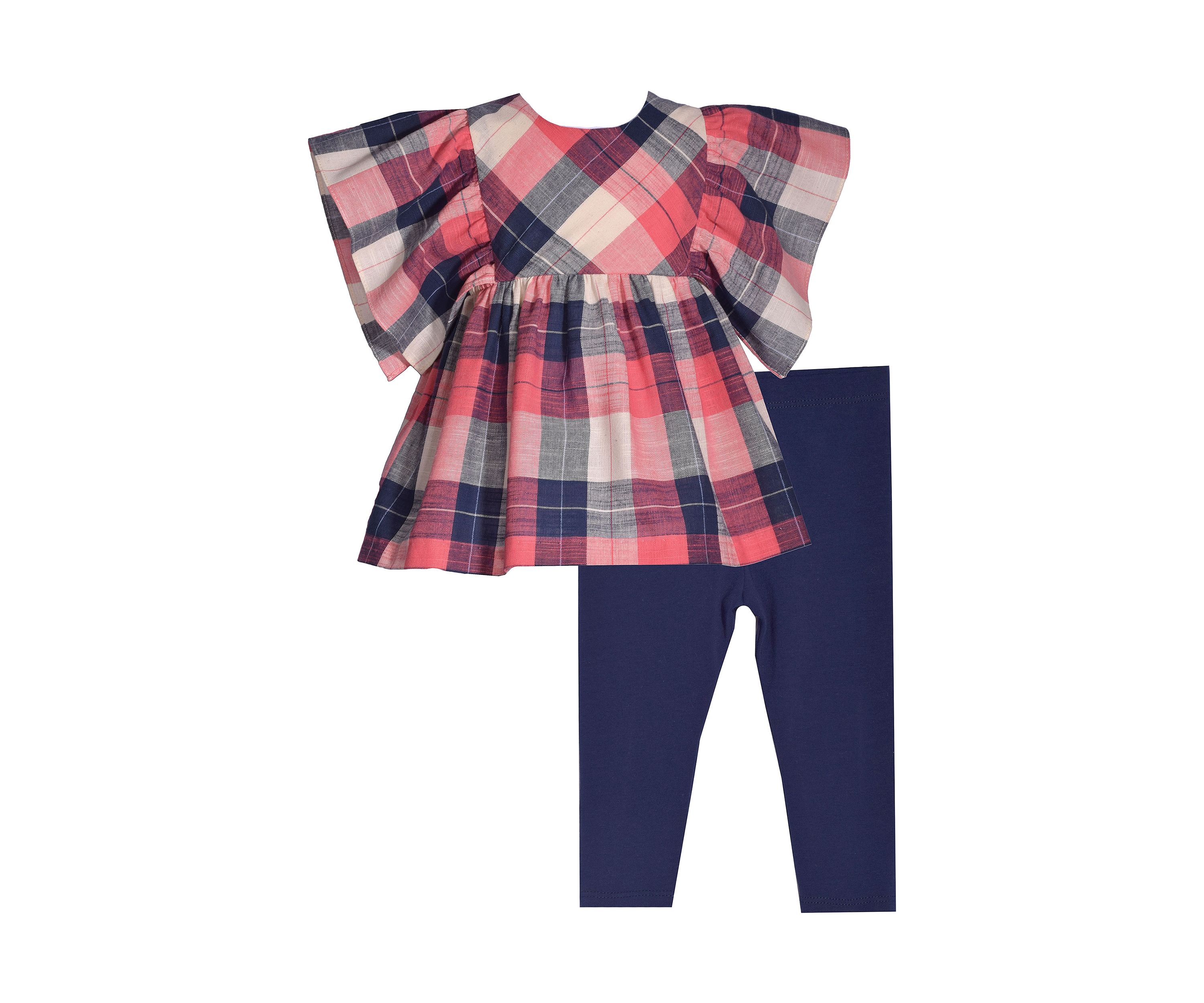 Baby Girls Flutter Sleeve Plaid Leggings Set
