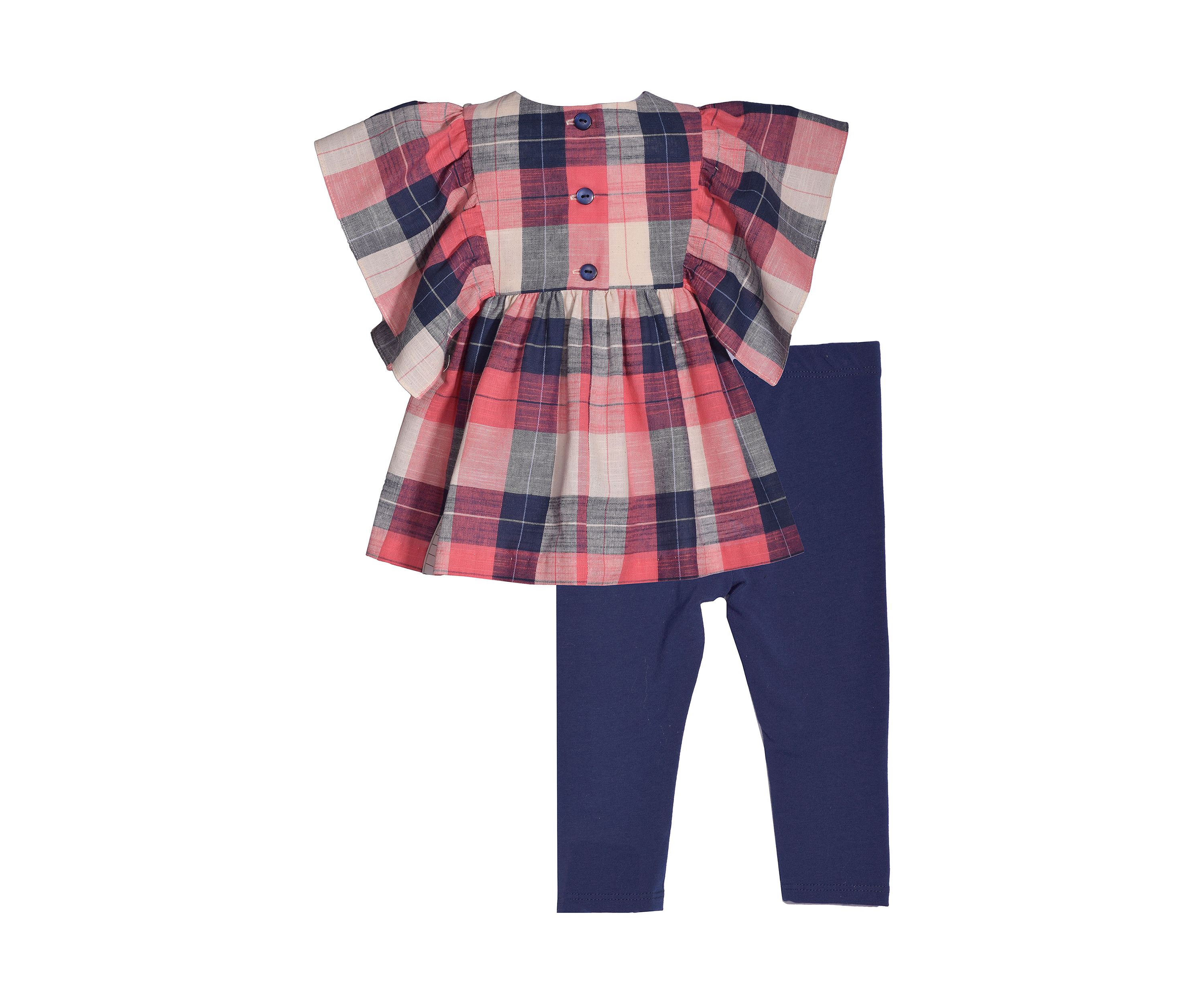 Baby Girls Flutter Sleeve Plaid Leggings Set