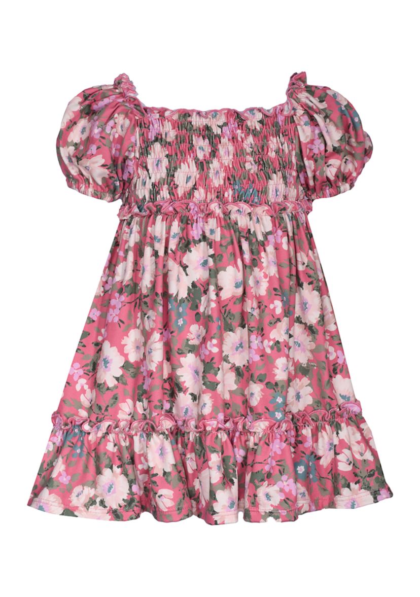 Baby Girls Short Puff Sleeve Floral Knit Dress