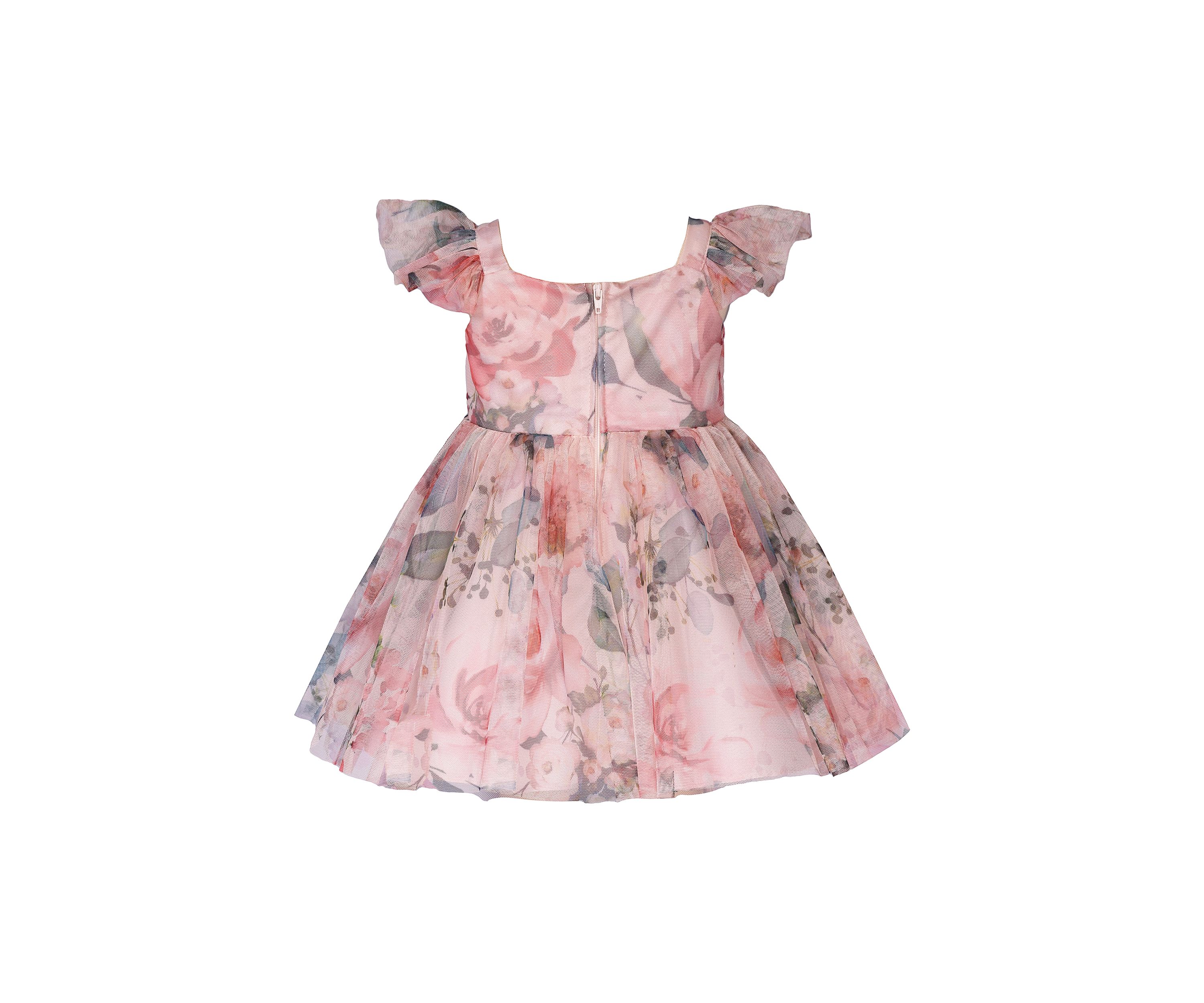 Baby Girls Floral Mesh Dress with Ruched Bodice