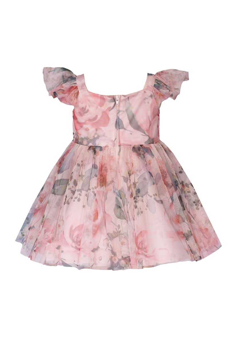 Baby Girls Floral Mesh Dress with Ruched Bodice