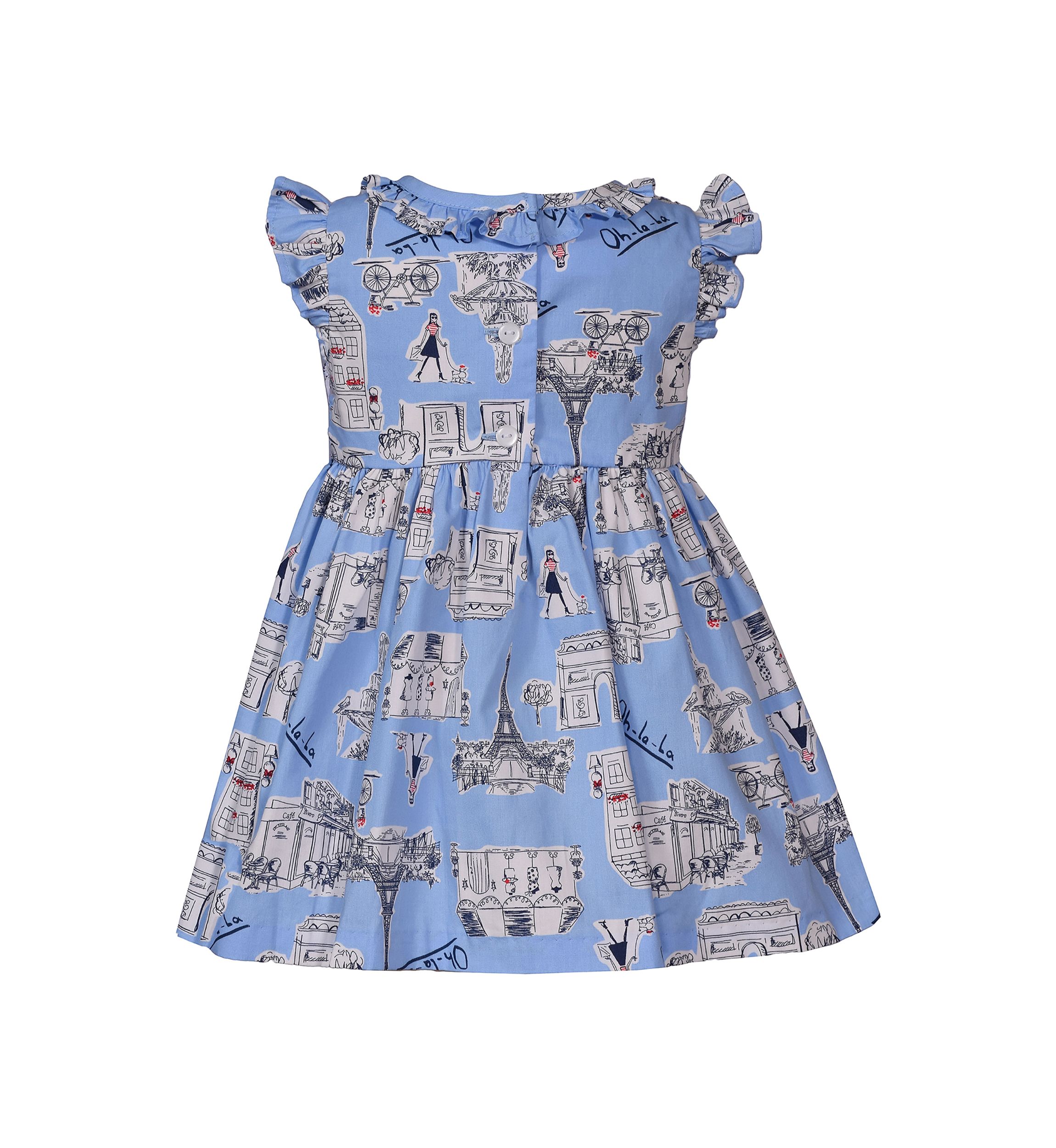 Baby Girls Paris Printed Smocked Ruffle Dress