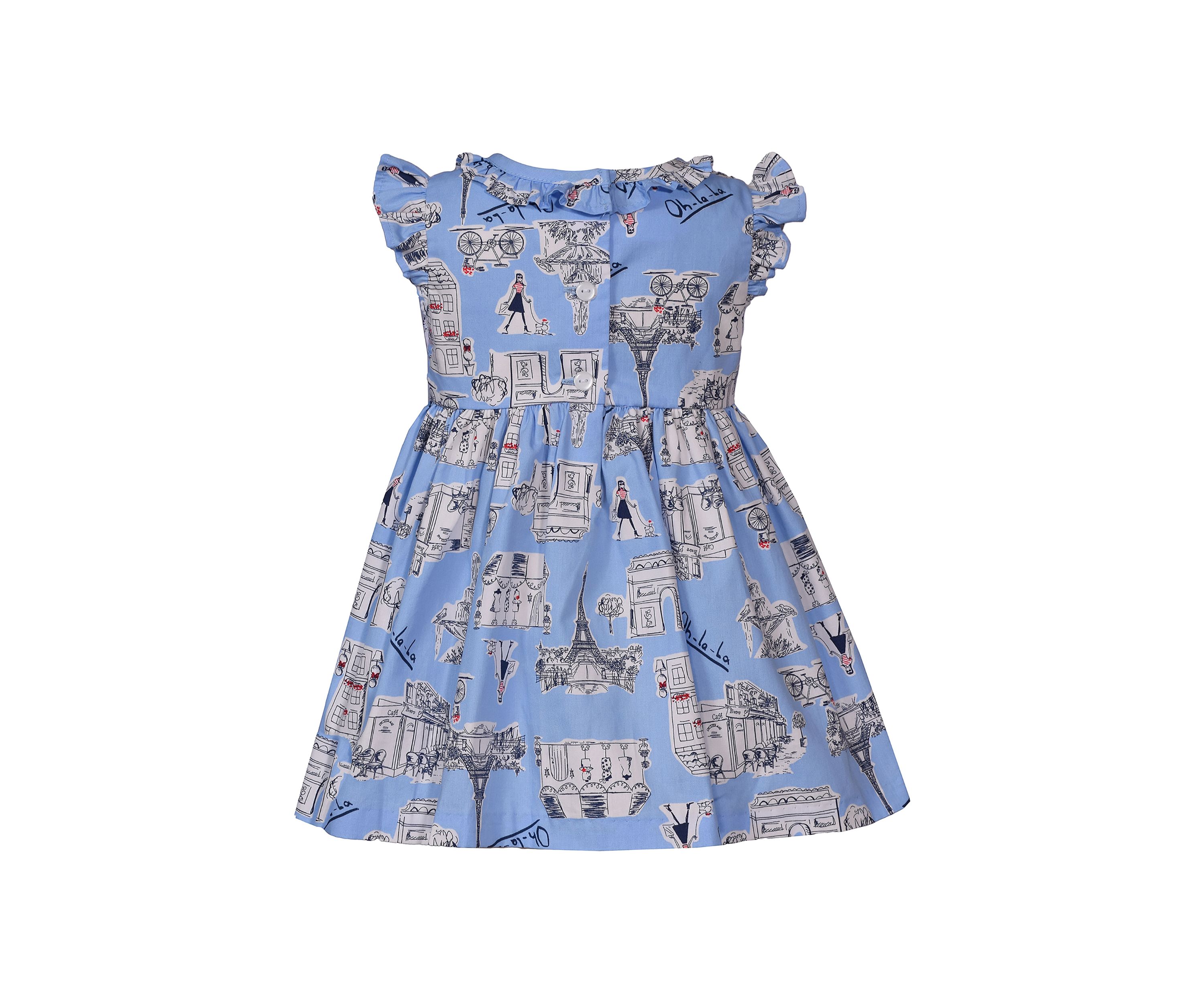 Baby Girls Paris Printed Smocked Ruffle Dress