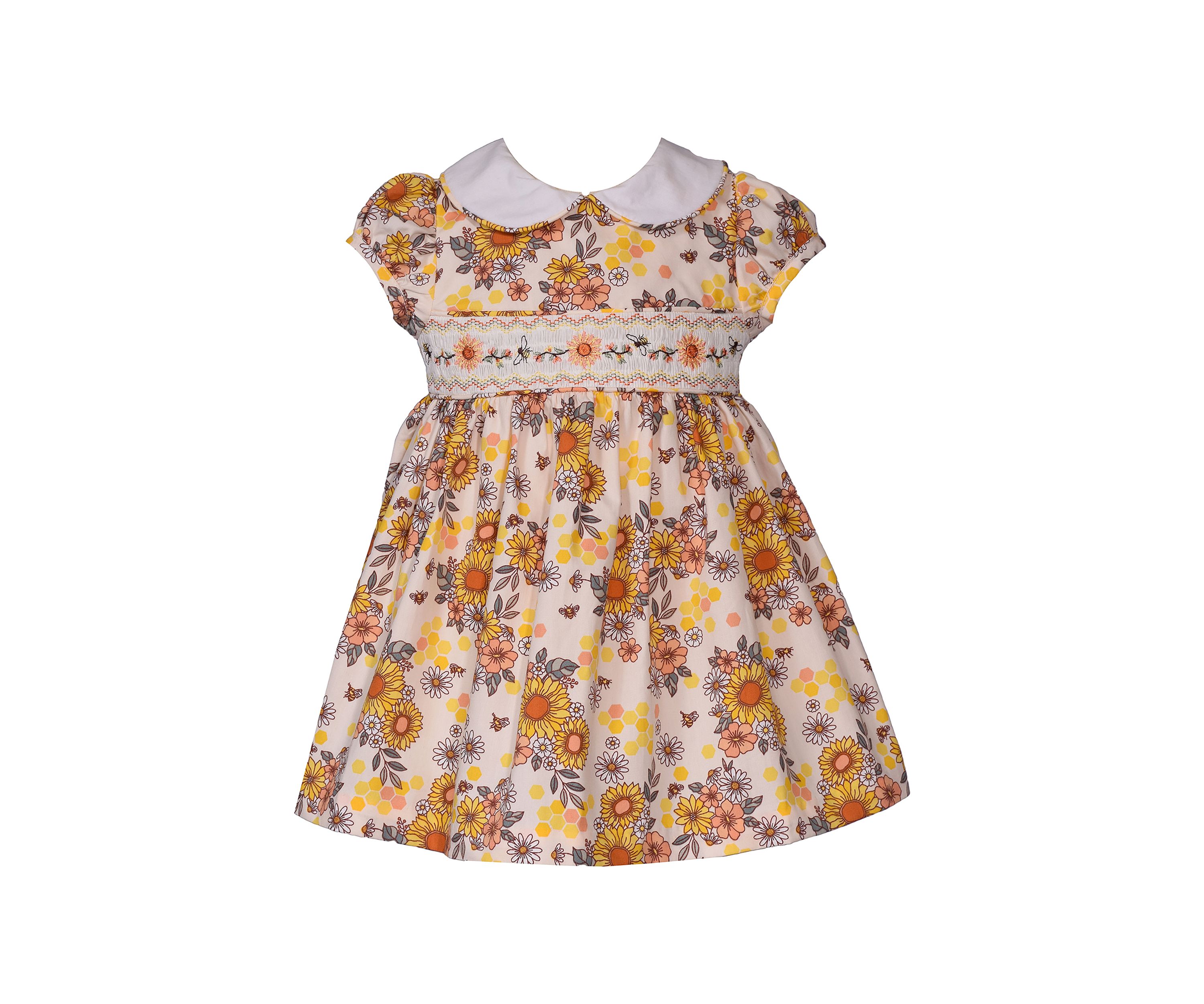 Baby Girls Sunflower Printed Smocked Dress