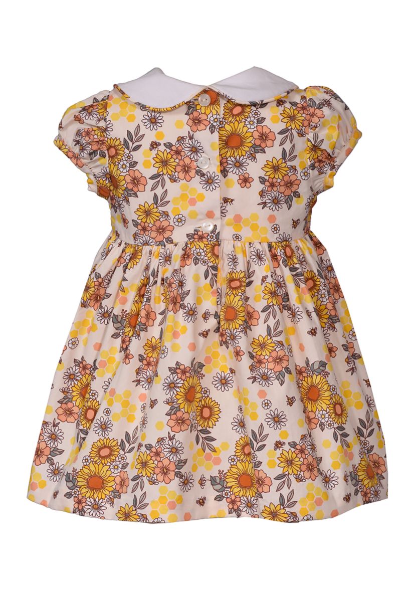 Baby Girls Sunflower Printed Smocked Dress
