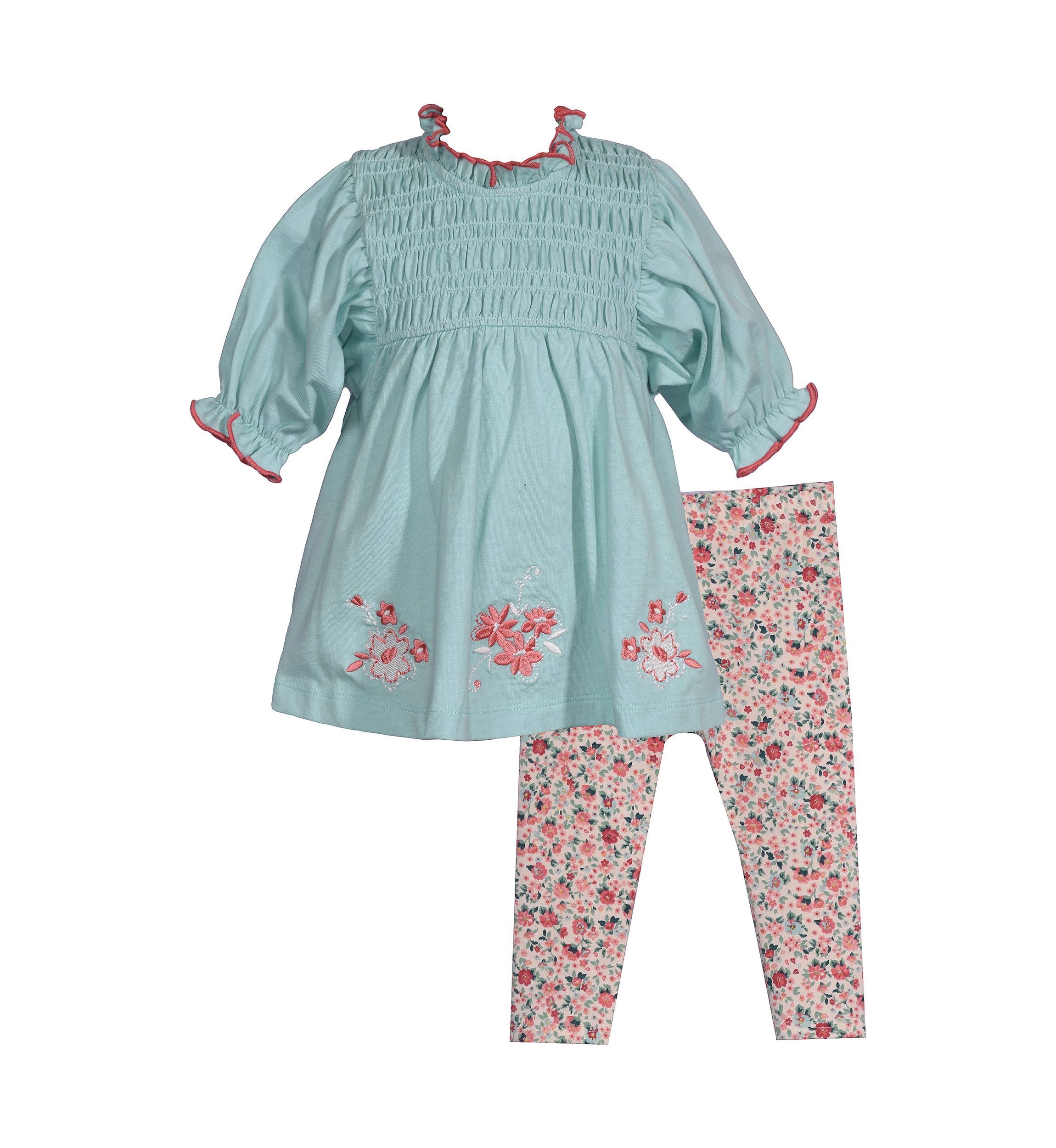 Baby Girls Smocked Knit Top and Printed Leggings Set