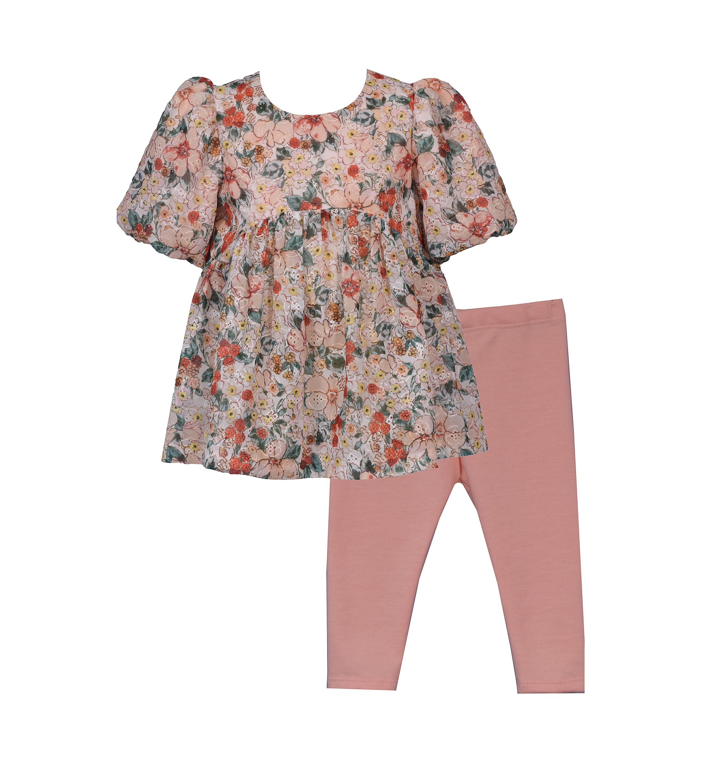 Baby Girls Floral Printed Eyelet Top and Leggings Set