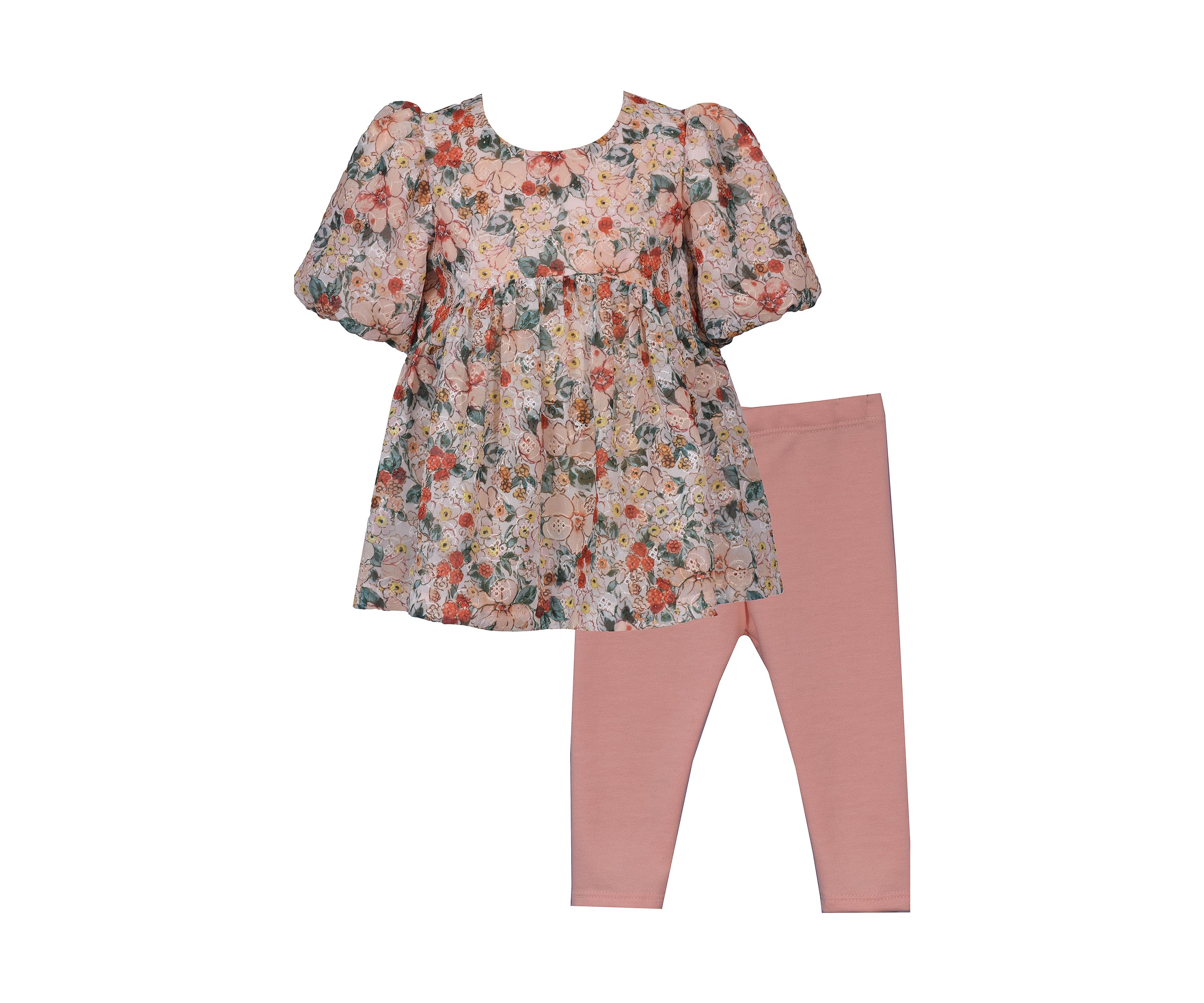 Baby Girls Floral Printed Eyelet Top and Leggings Set