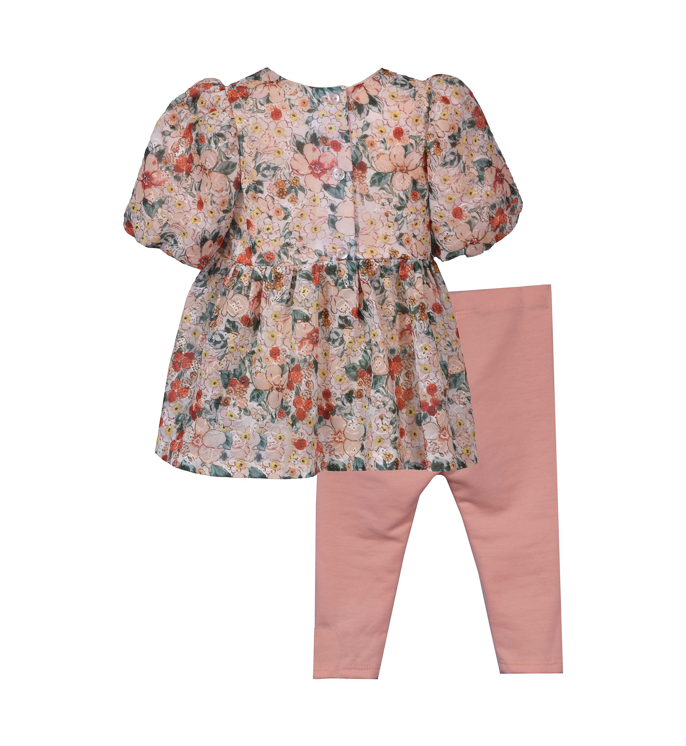 Baby Girls Floral Printed Eyelet Top and Leggings Set