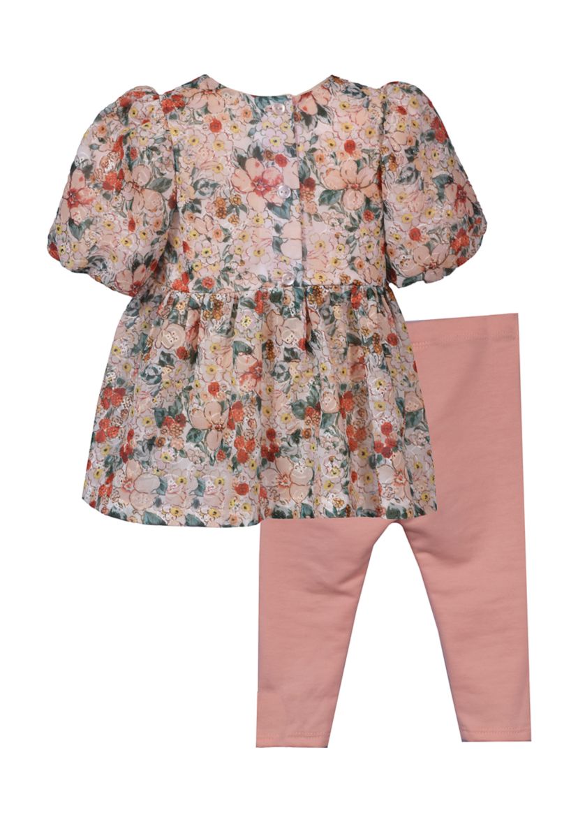 Baby Girls Floral Printed Eyelet Top and Leggings Set
