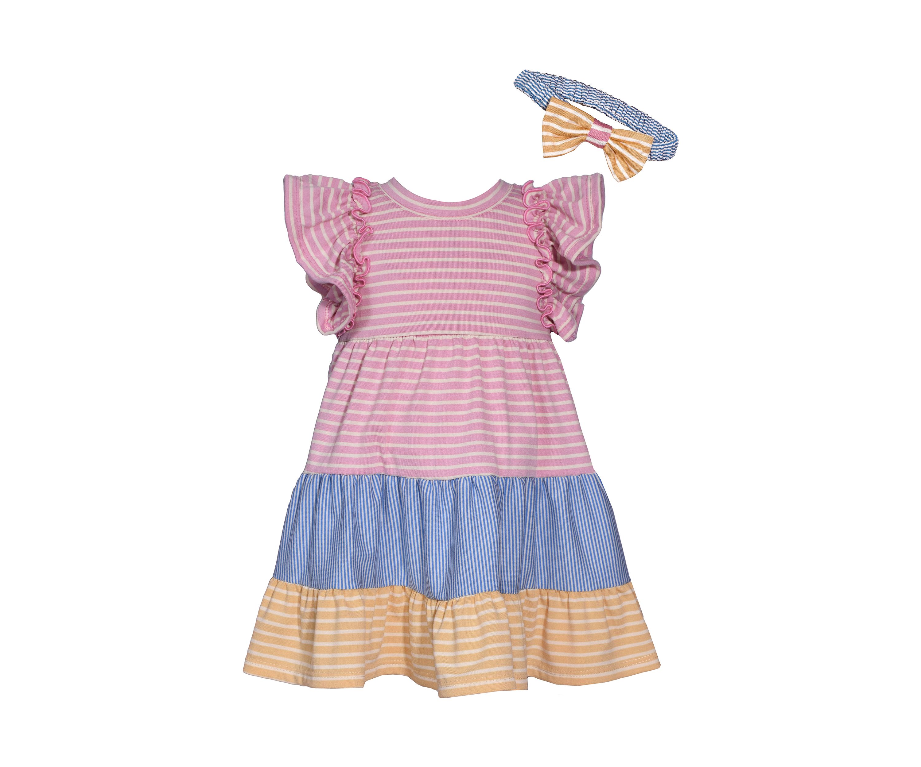 Baby Girls Knit Striped Dress with Headband