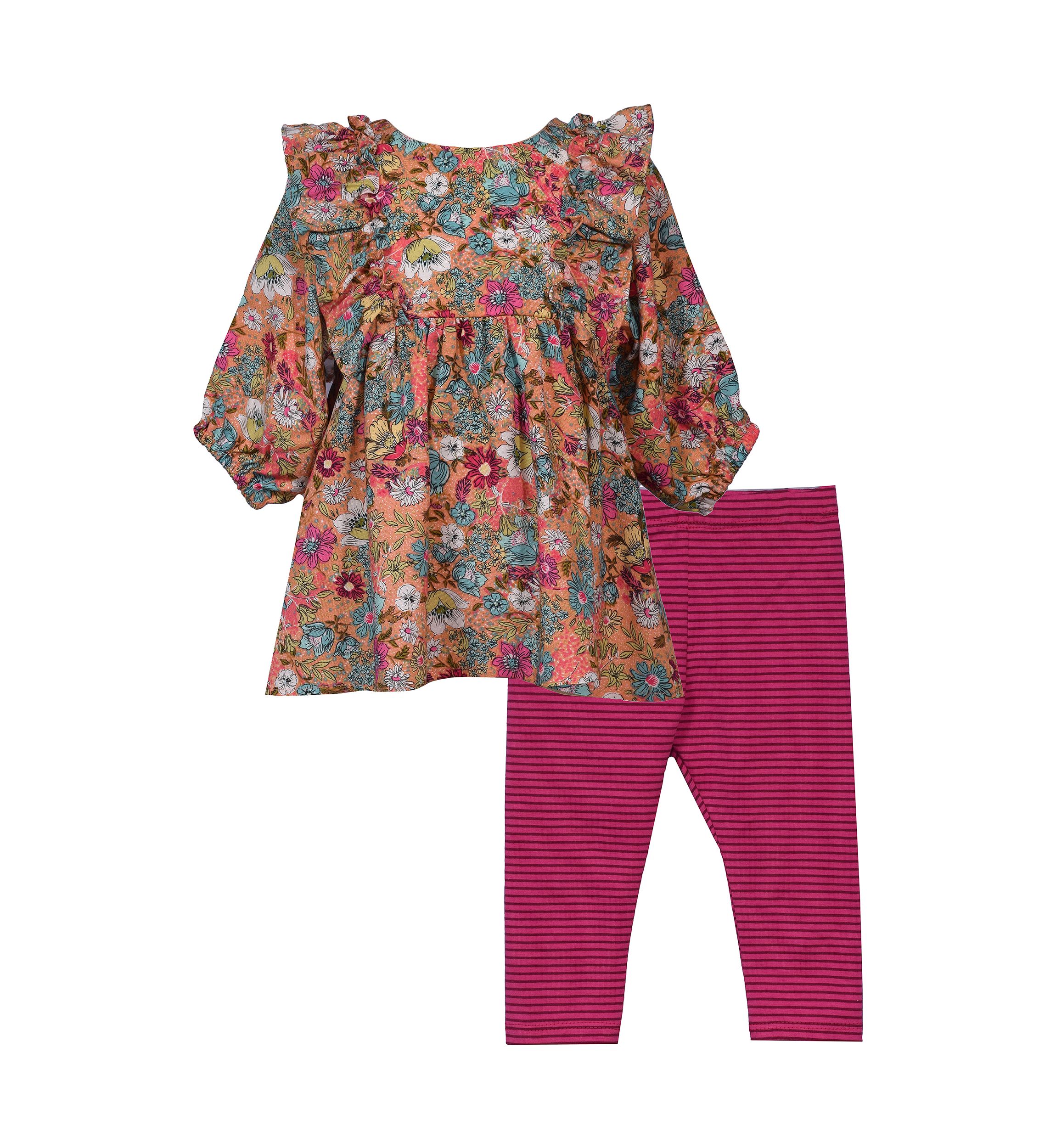 Baby Girls Printed Challis Top and Striped Leggings Set