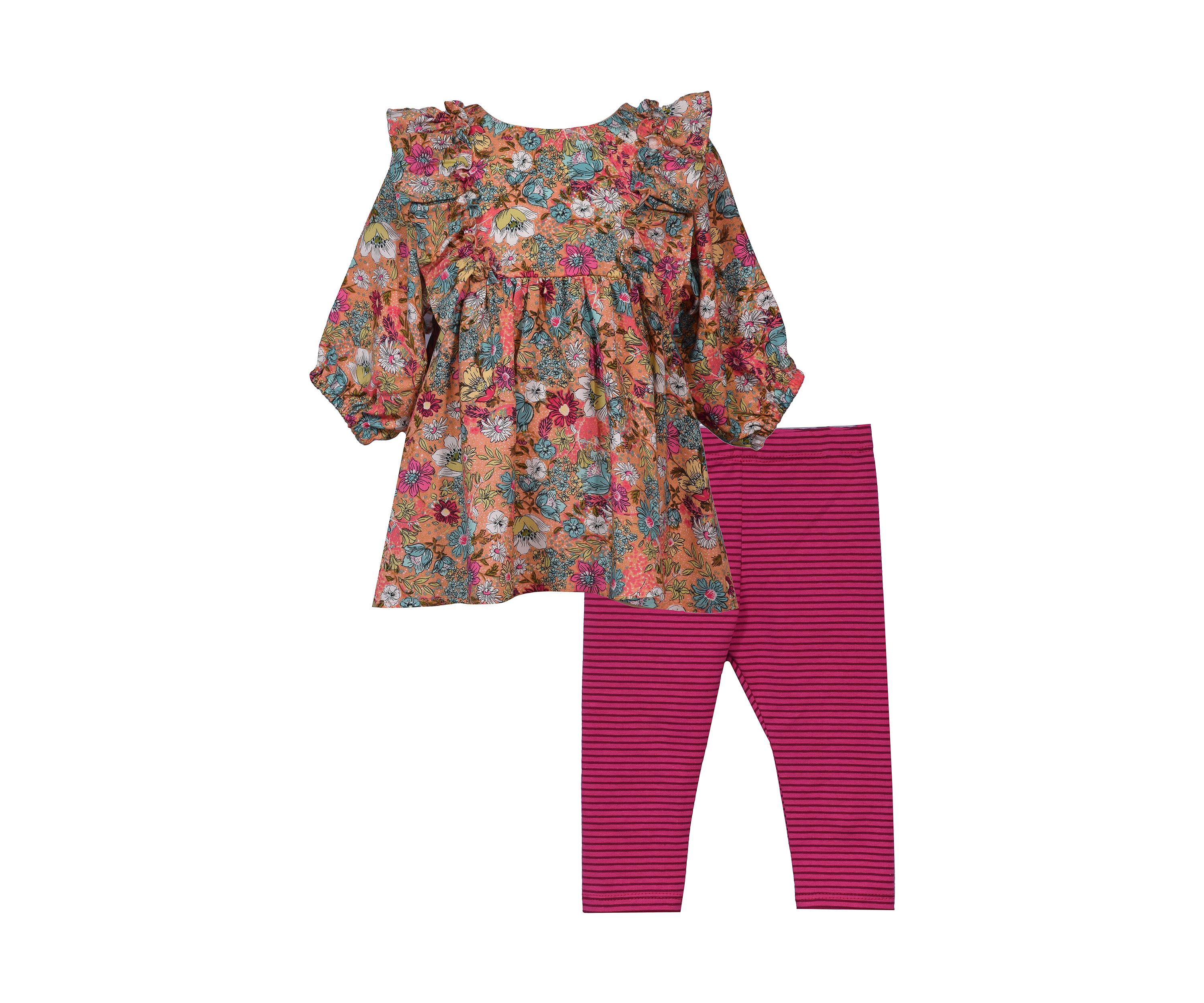 Baby Girls Printed Challis Top and Striped Leggings Set