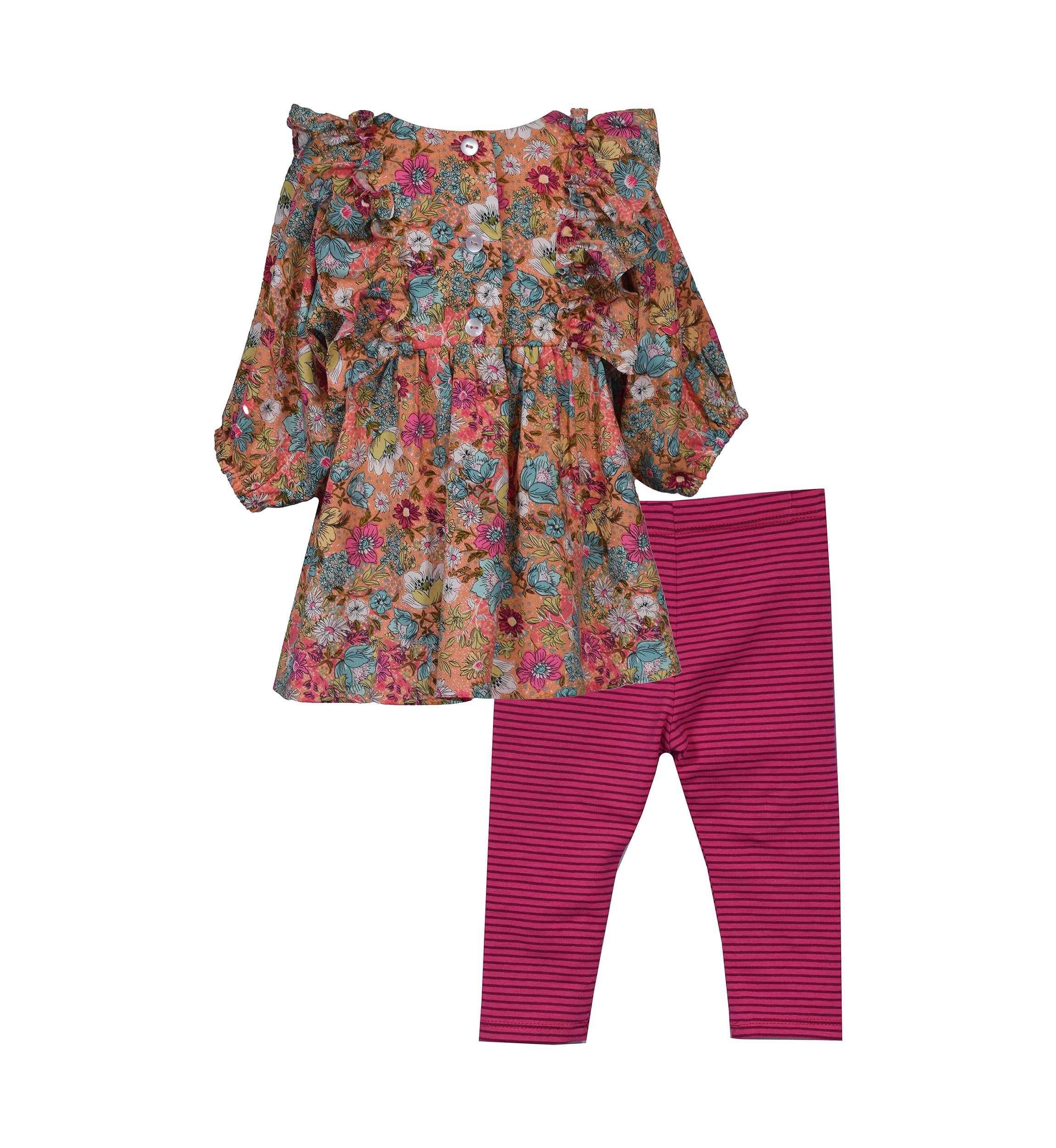 Baby Girls Printed Challis Top and Striped Leggings Set