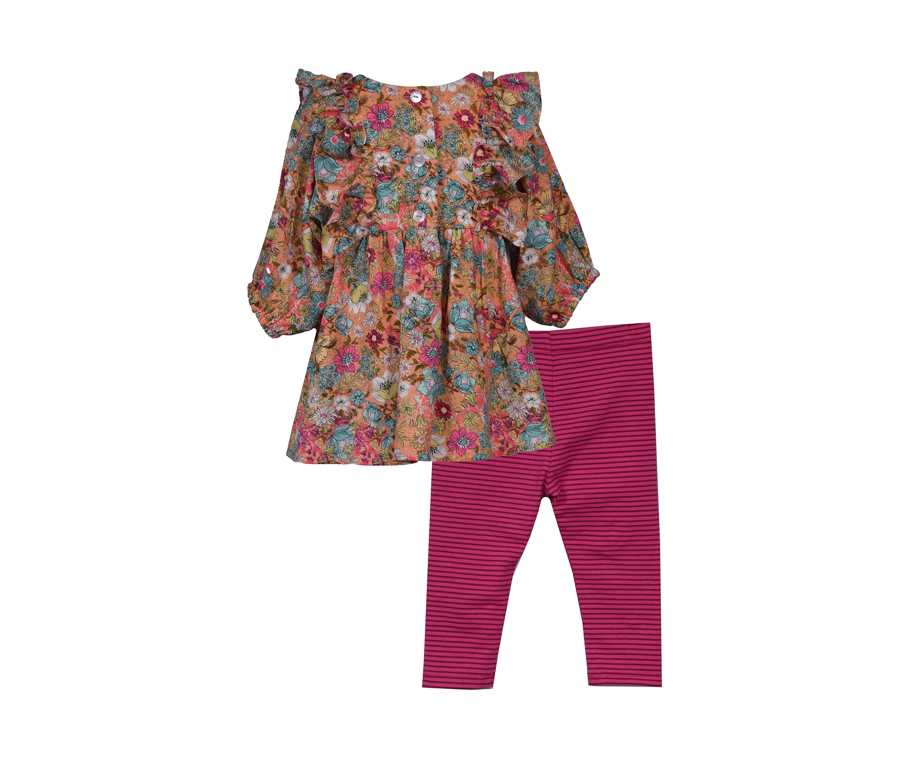 Baby Girls Printed Challis Top and Striped Leggings Set